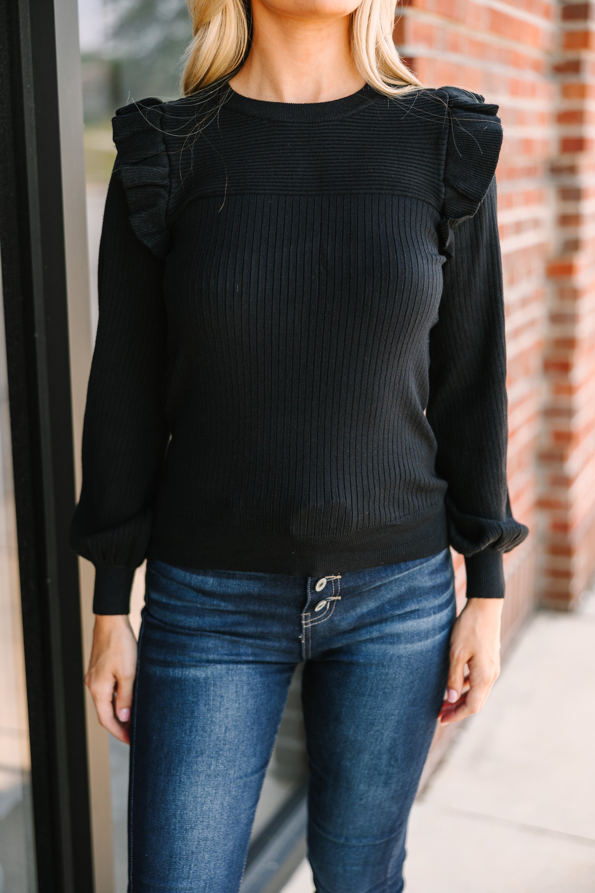 CHIRNAISHOP - Reach Out Black Ruffled Sweater