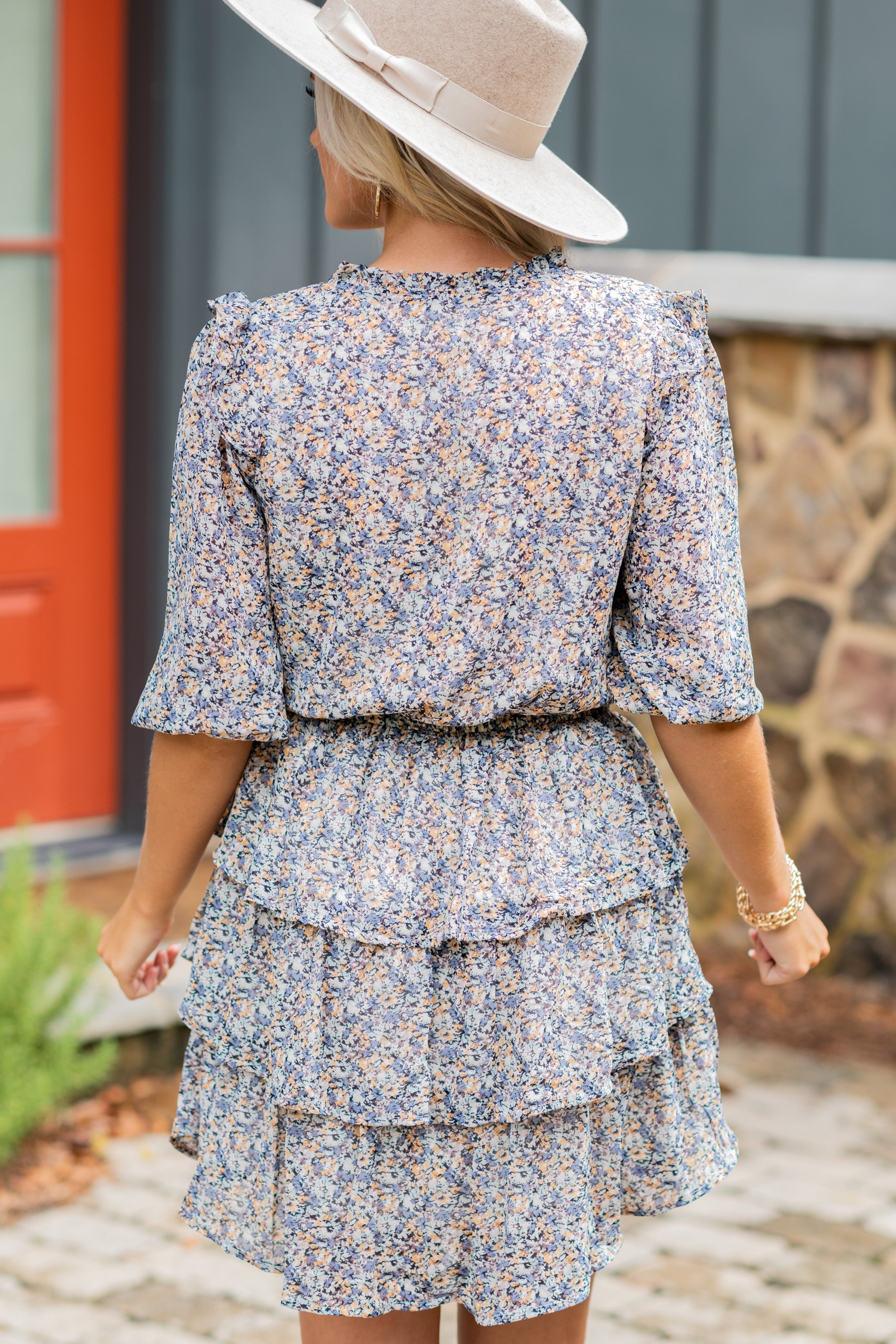 CHIRNAISHOP - It's All You Dusty Blue Ditsy Floral Dress