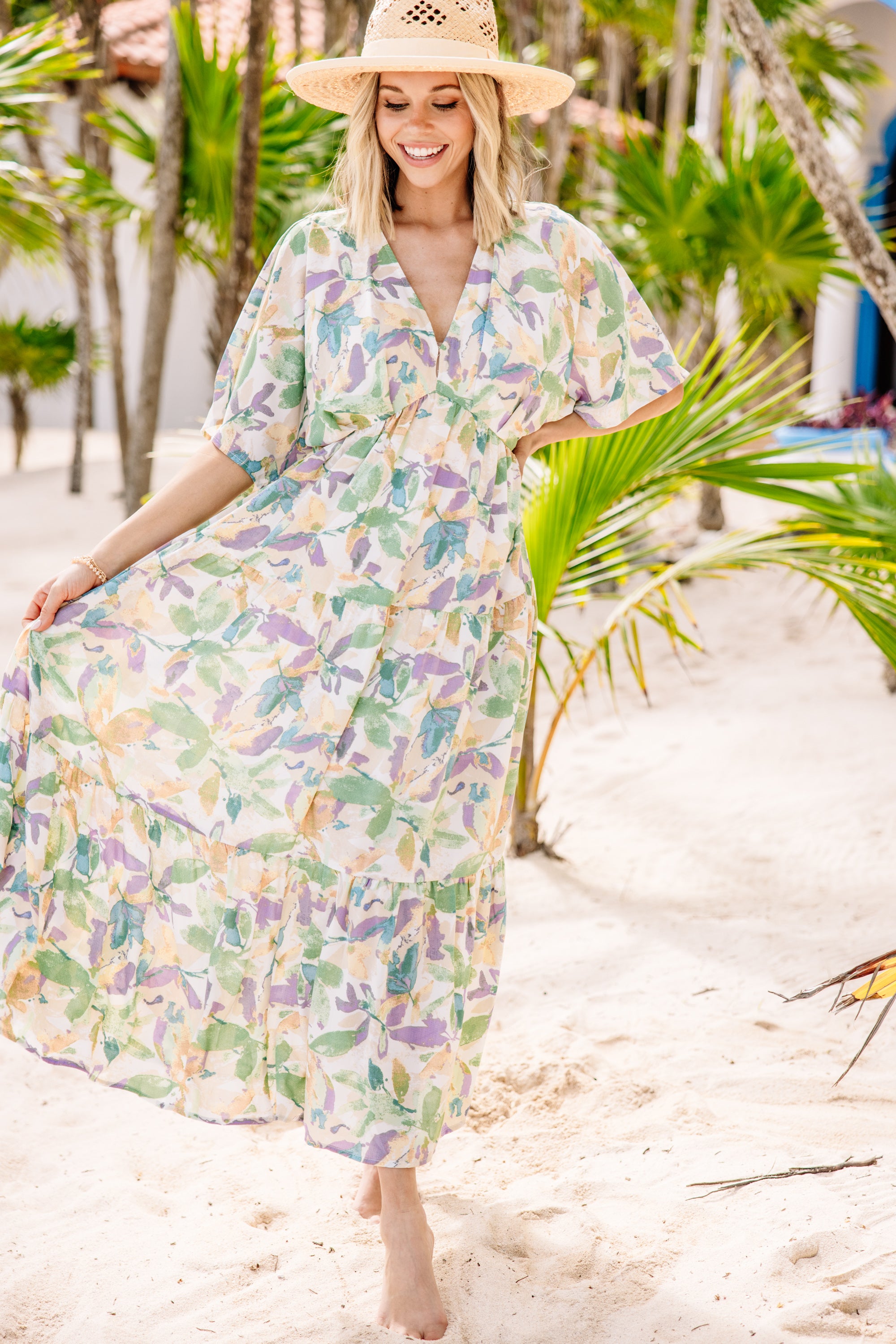 CHIRNAISHOP - At This Time Green Floral Maxi Dress