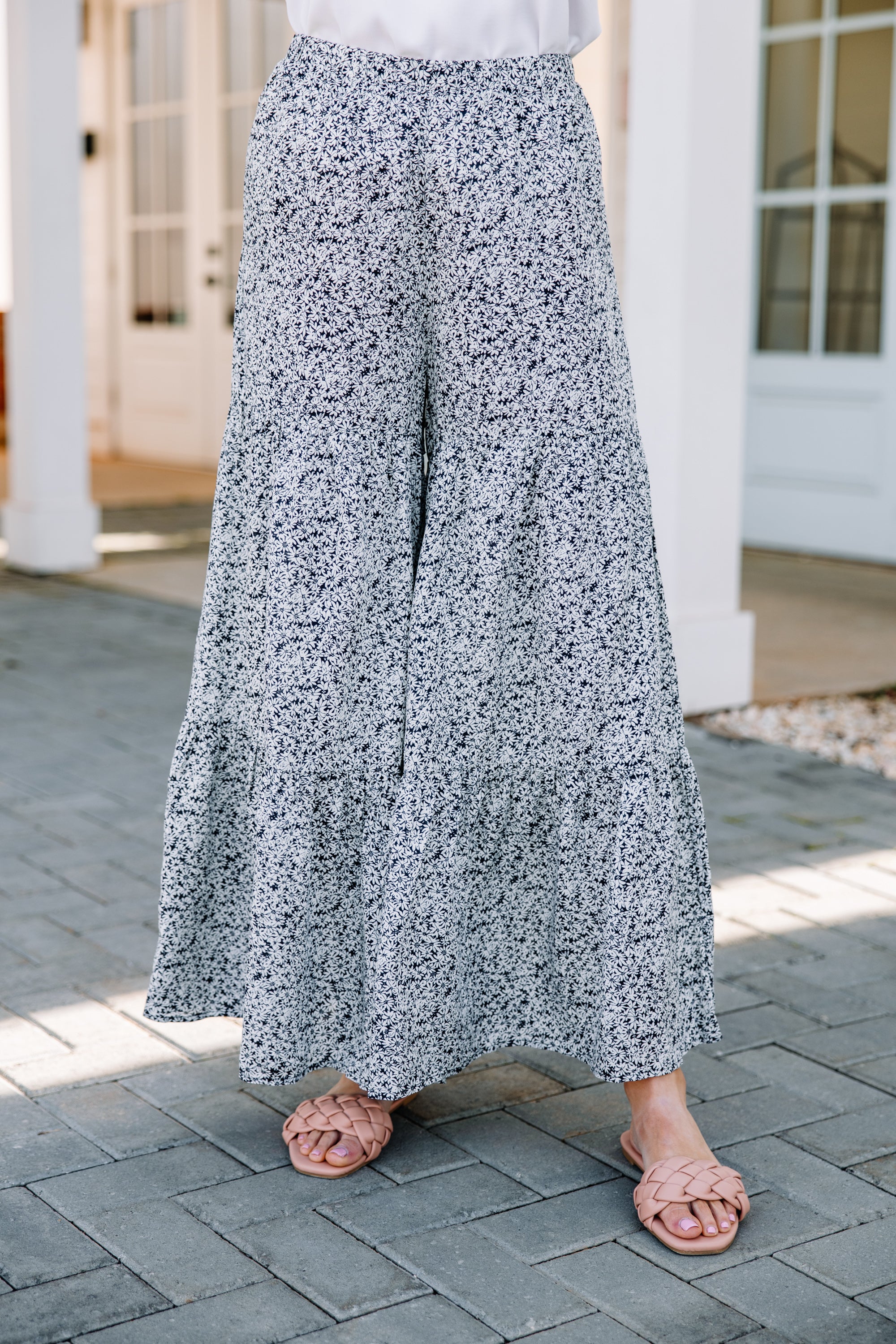 CHIRNAISHOP - Gather Round Navy Blue Ditsy Floral Pants