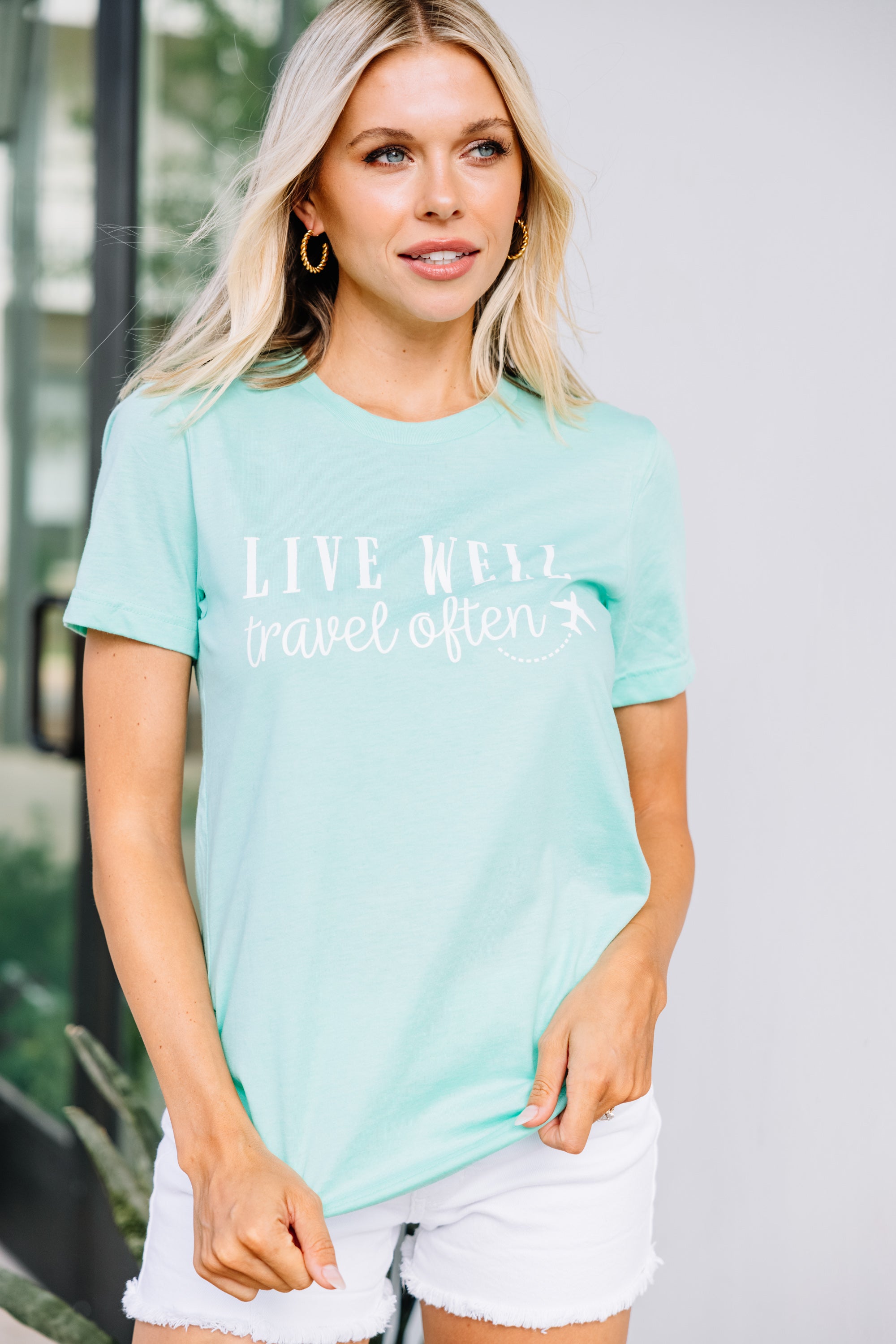CHIRNAISHOP - Live Well Travel Often Mint Green Graphic Tee