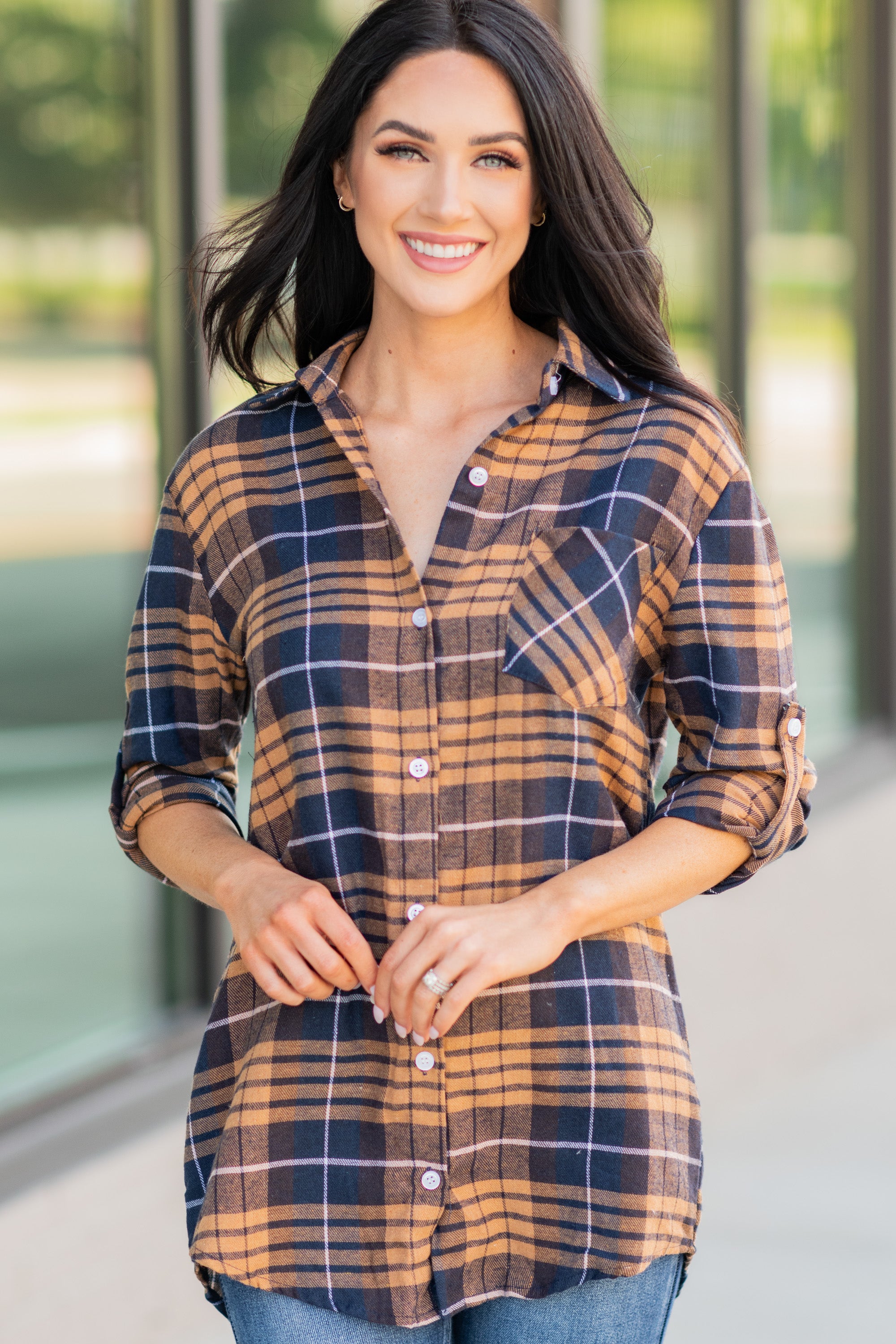 CHIRNAISHOP - Just Me And You Mustard Yellow Plaid Button Down Top