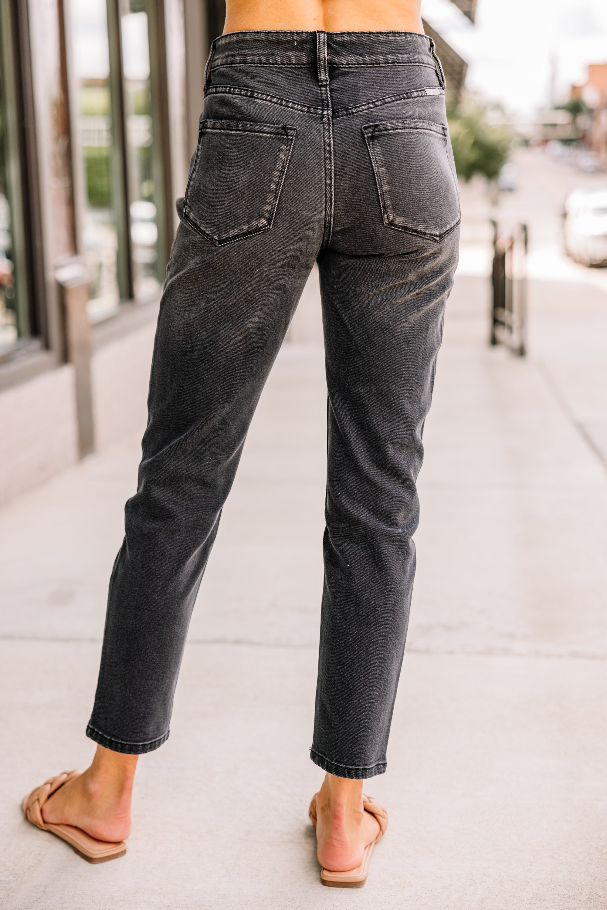 CHIRNAISHOP - KanCan: Remember It Well Washed Black High Rise Cropped Jeans