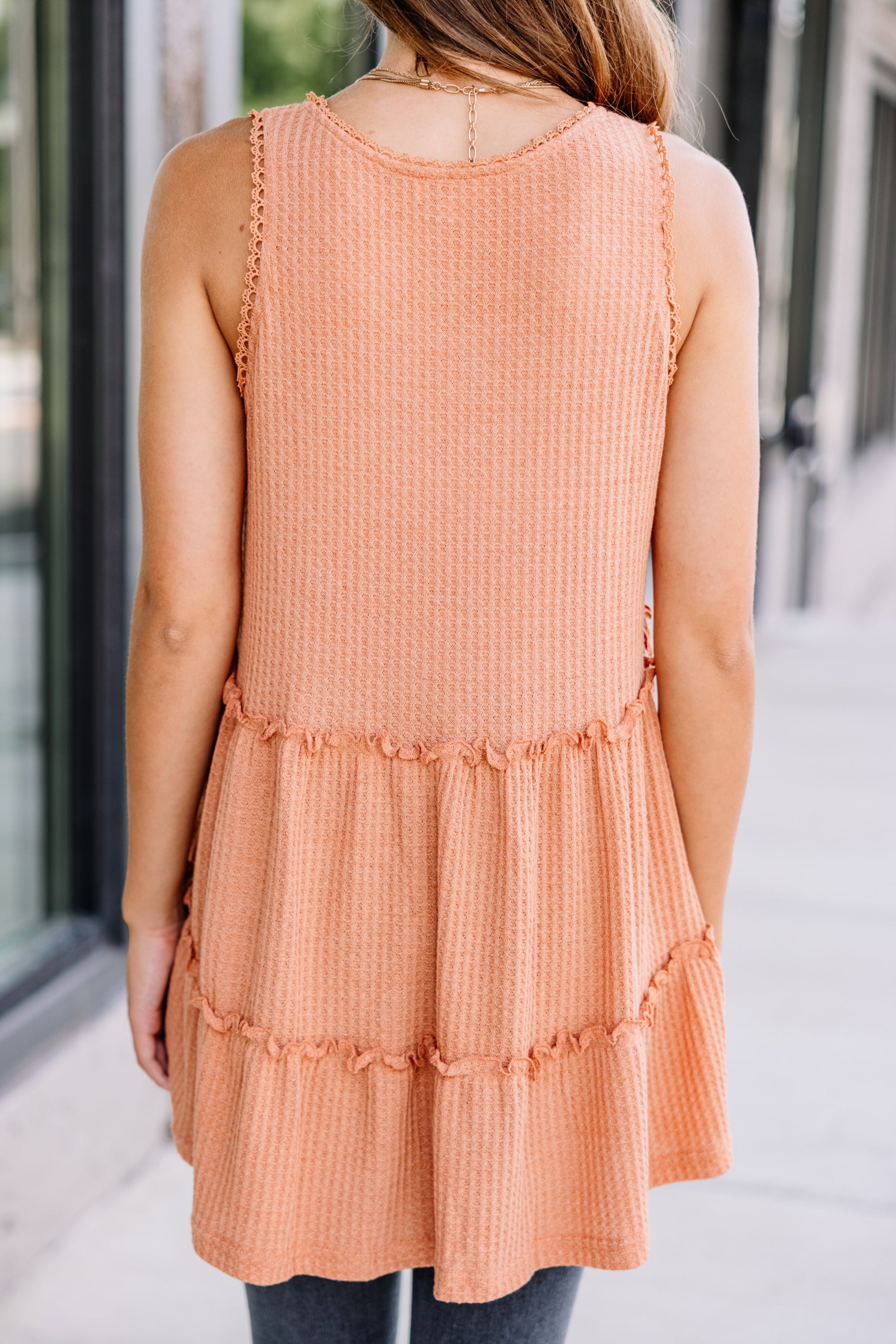 CHIRNAISHOP - Know It All Rust Orange Waffle Tank