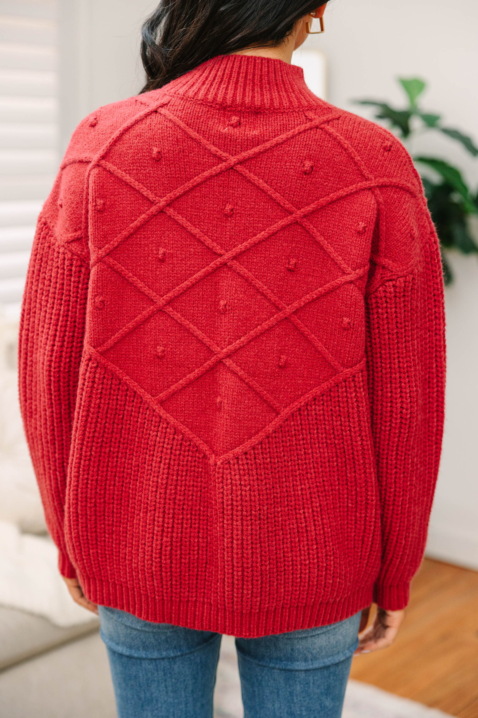 CHIRNAISHOP - More Than You Know Burgundy Red Mock Neck Sweater