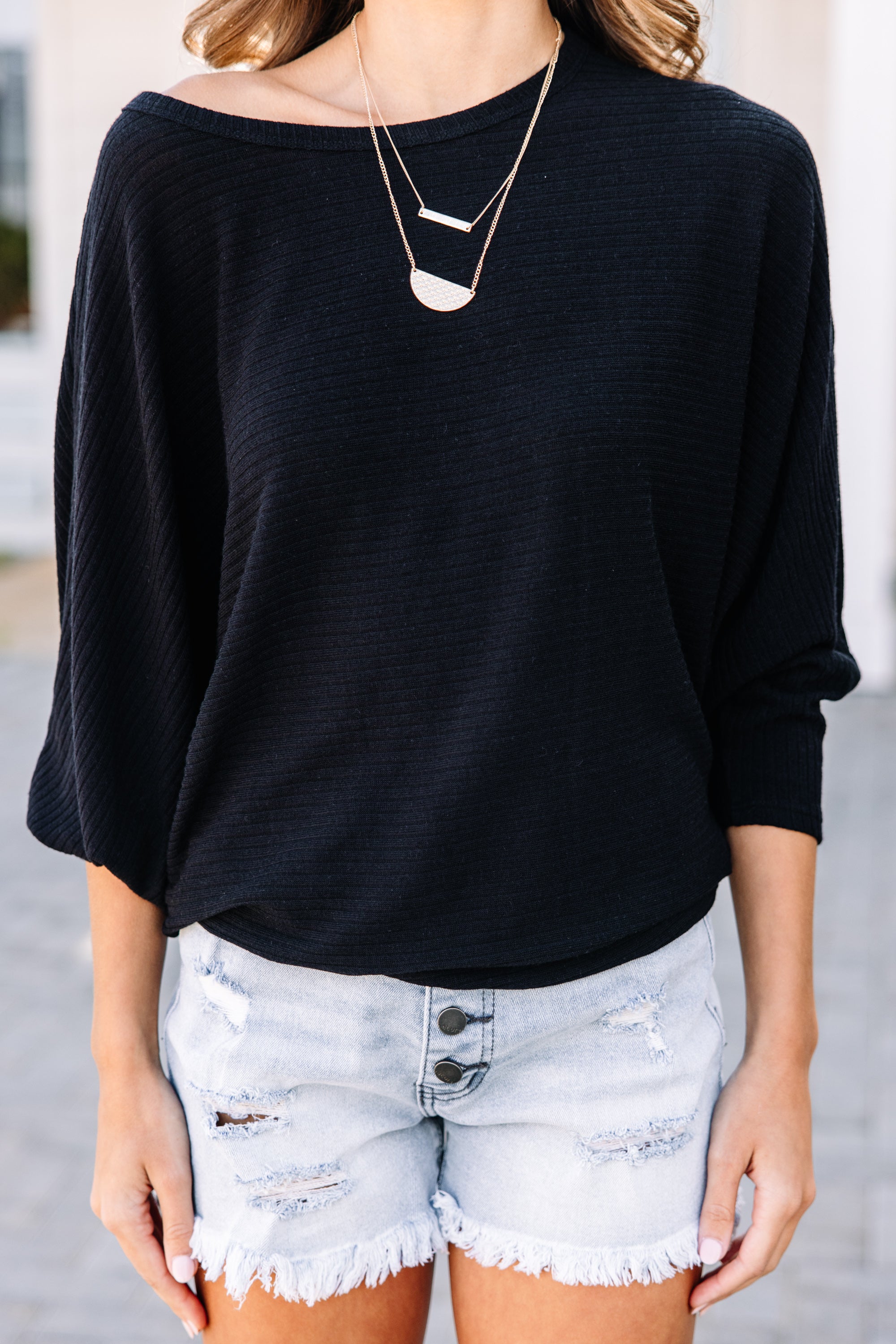 CHIRNAISHOP - Let's Travel Black Ribbed Top