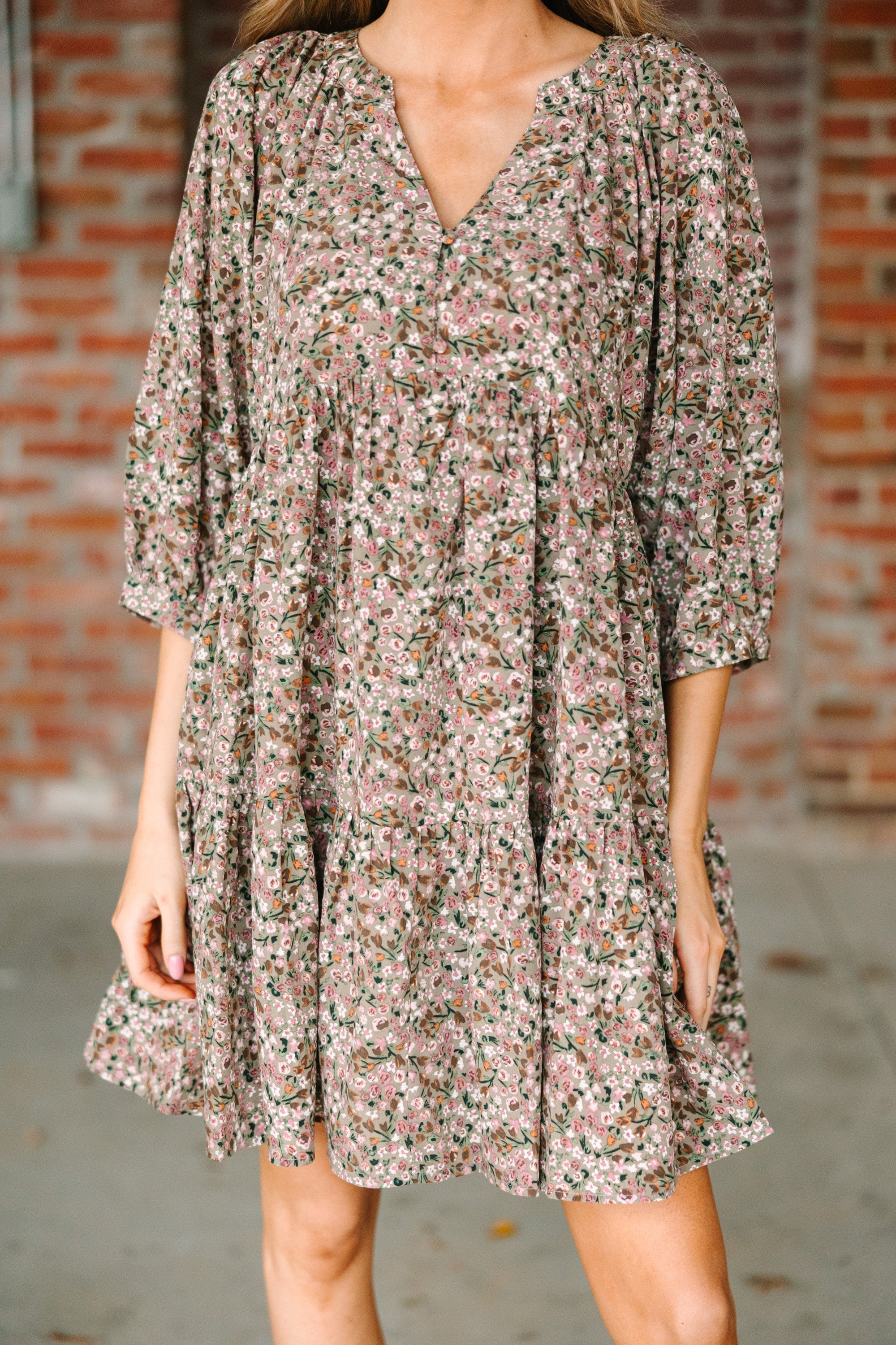 CHIRNAISHOP - Can't Be Outdone Gray Ditsy Floral Dress