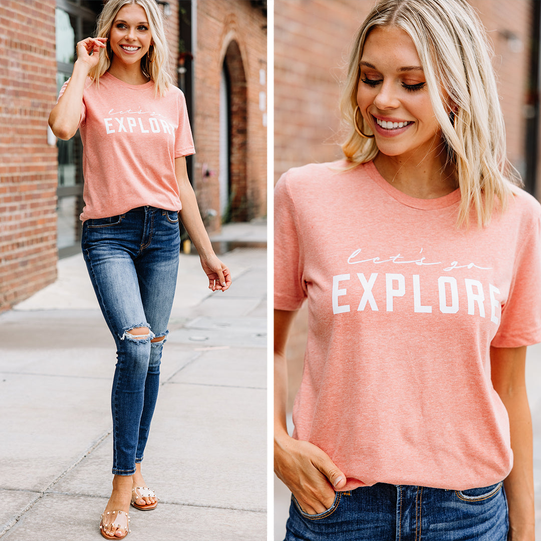 CHIRNAISHOP - Let's Go Explore Heather Sunset Orange Graphic Tee