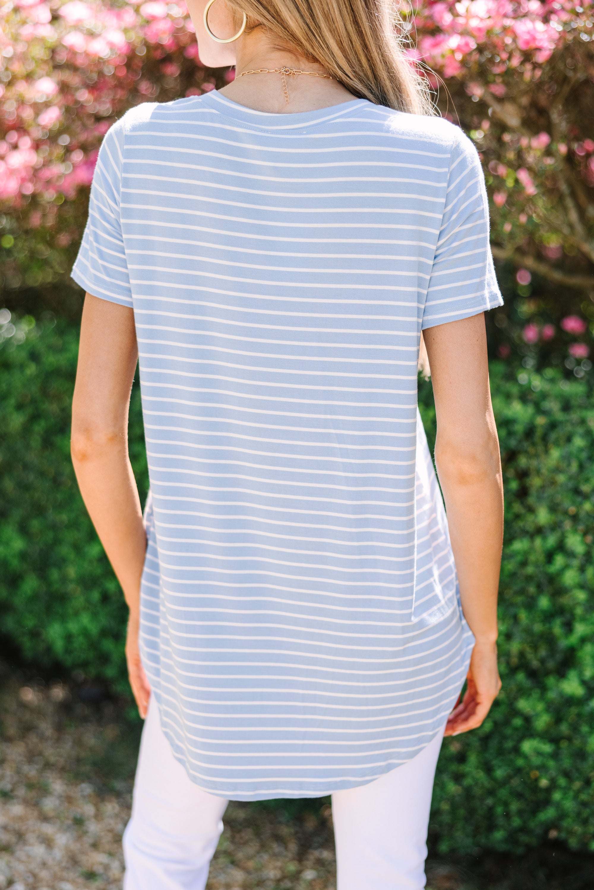 CHIRNAISHOP - Let's Meet Later Light Blue and Ivory Striped Top