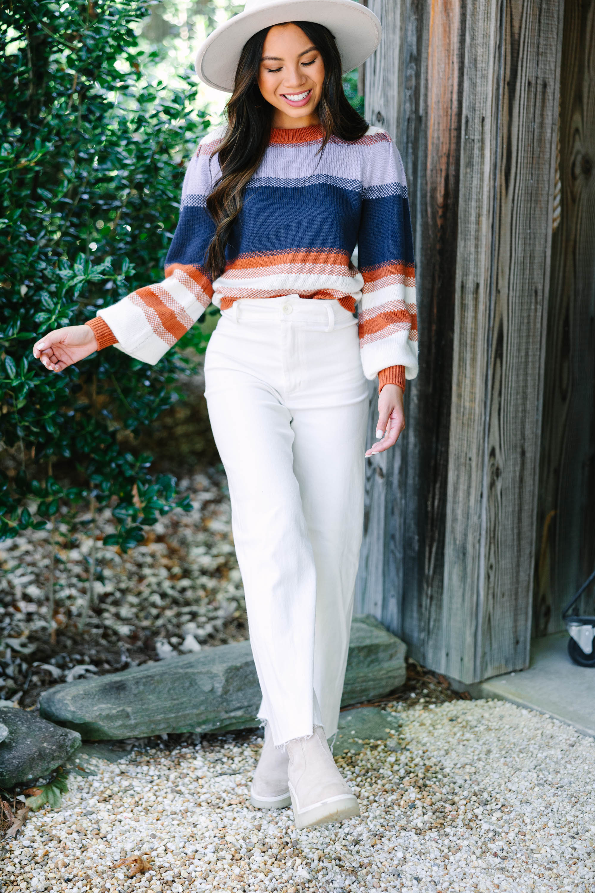 CHIRNAISHOP - Fall For You Navy Striped Sweater