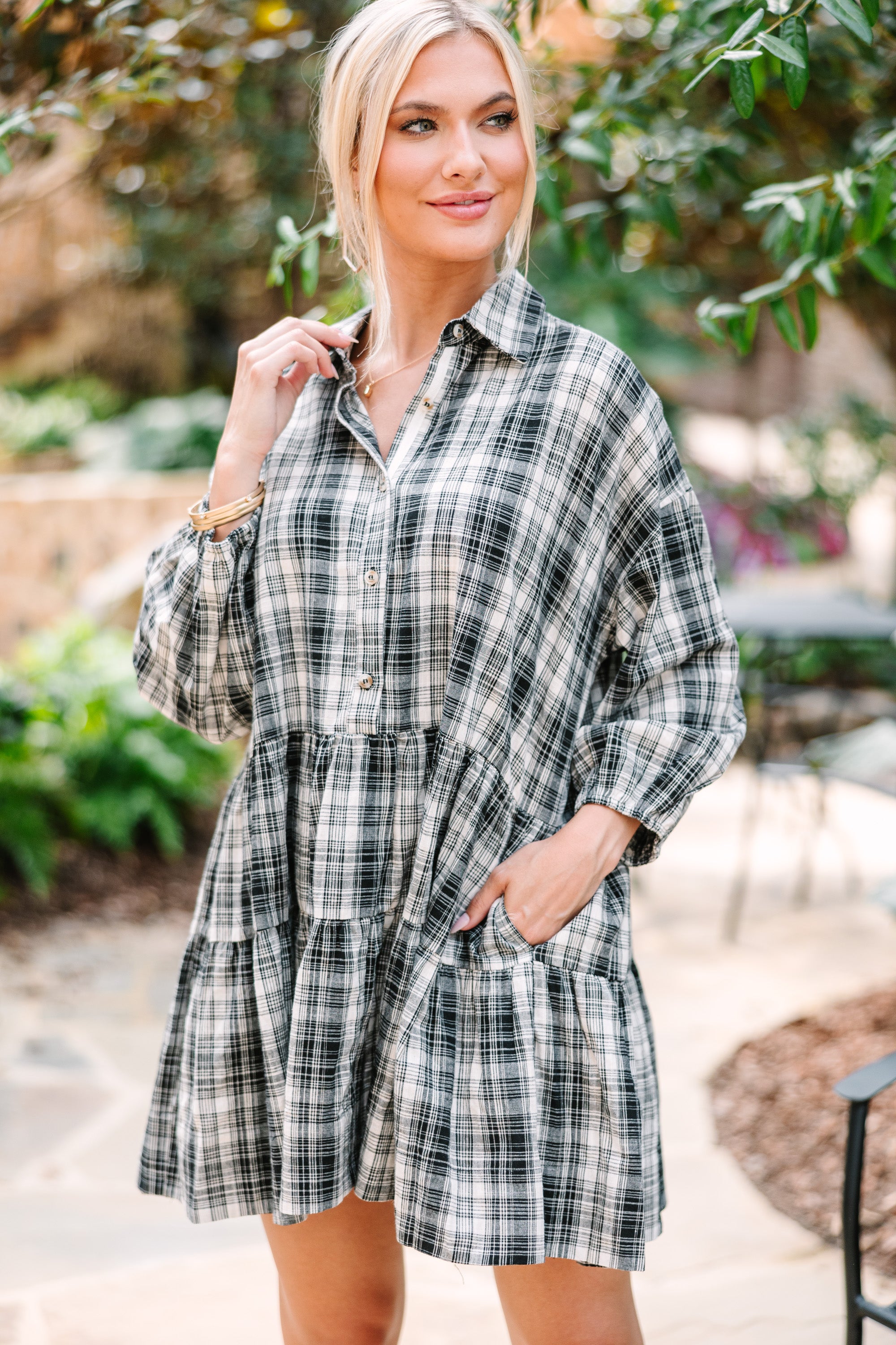 CHIRNAISHOP - Give You Everything Black Plaid Dress