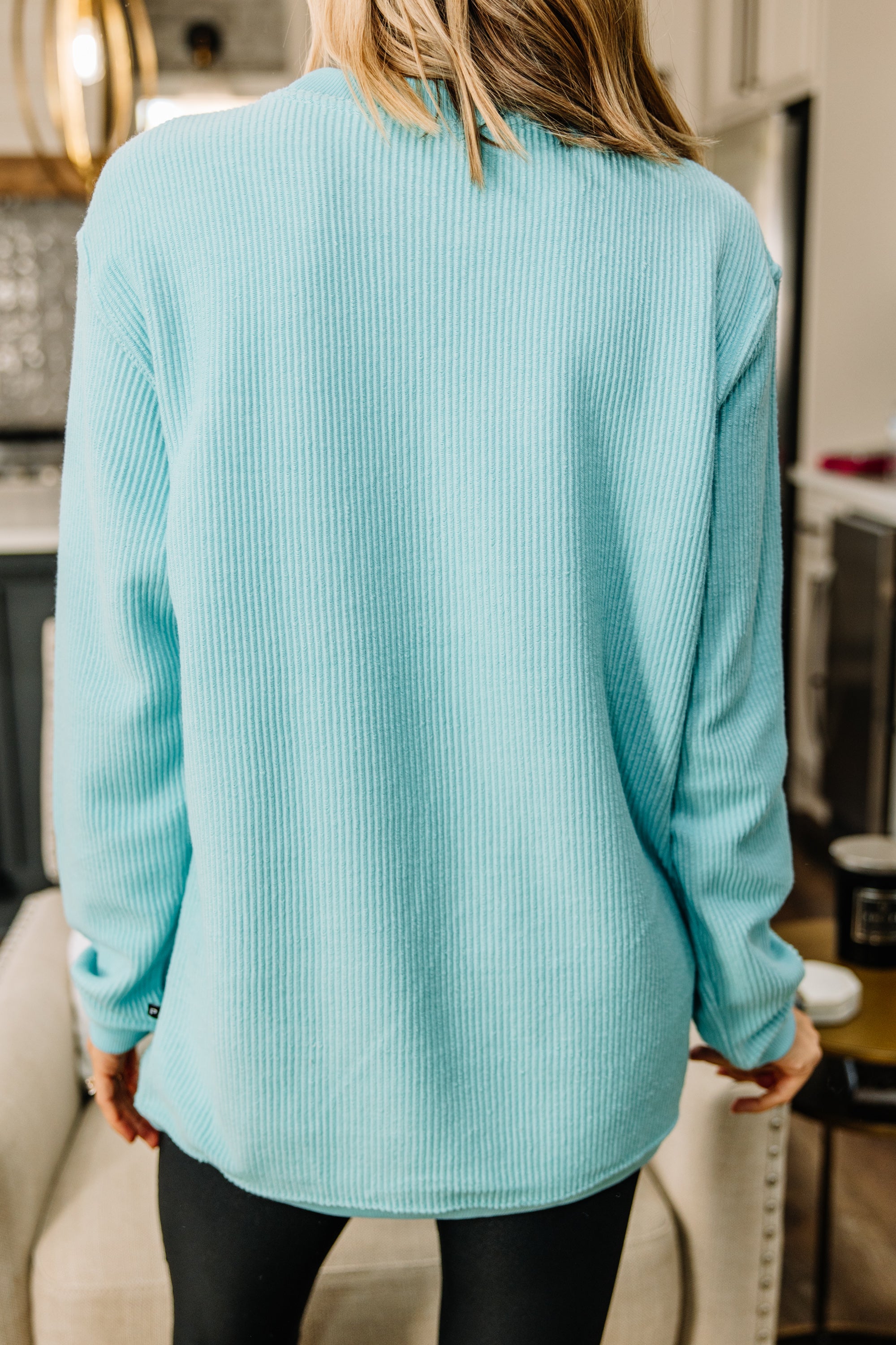 CHIRNAISHOP - Homebody Aqua Blue Corded Graphic Sweatshirt
