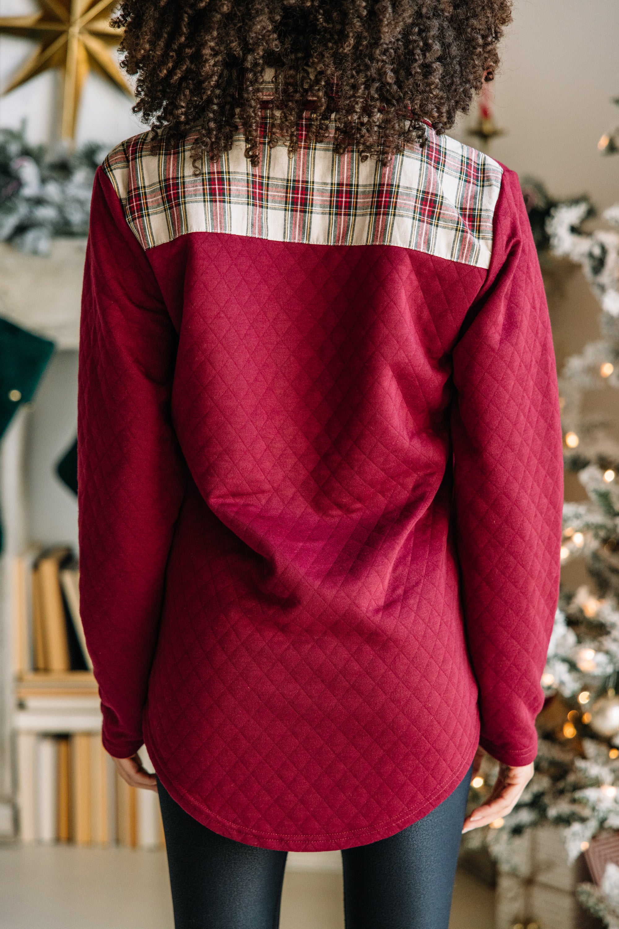 CHIRNAISHOP - Out And About Wine Red Quilted Pullover