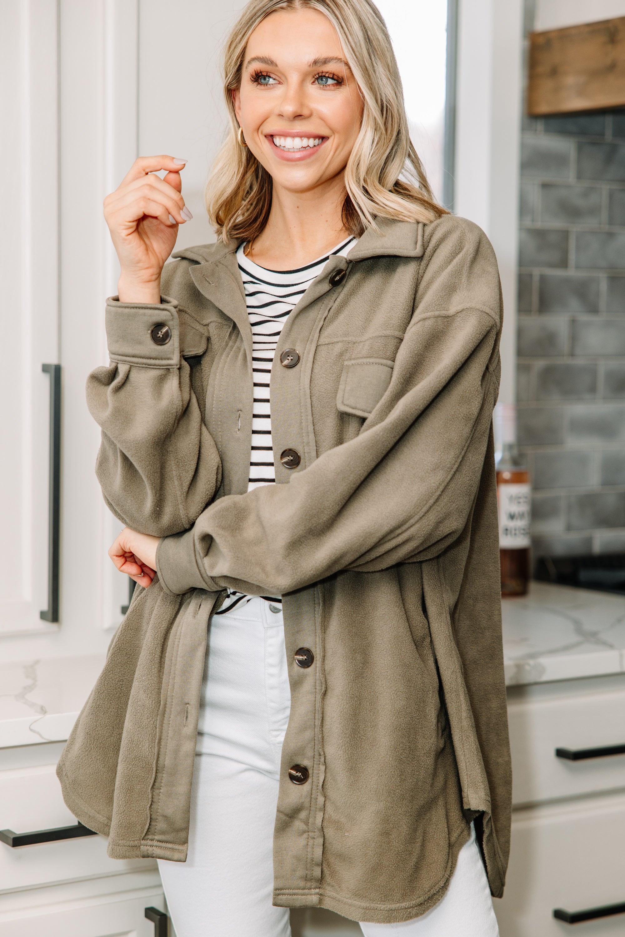 CHIRNAISHOP - More Than Ready Fog Gray Fleece Shacket