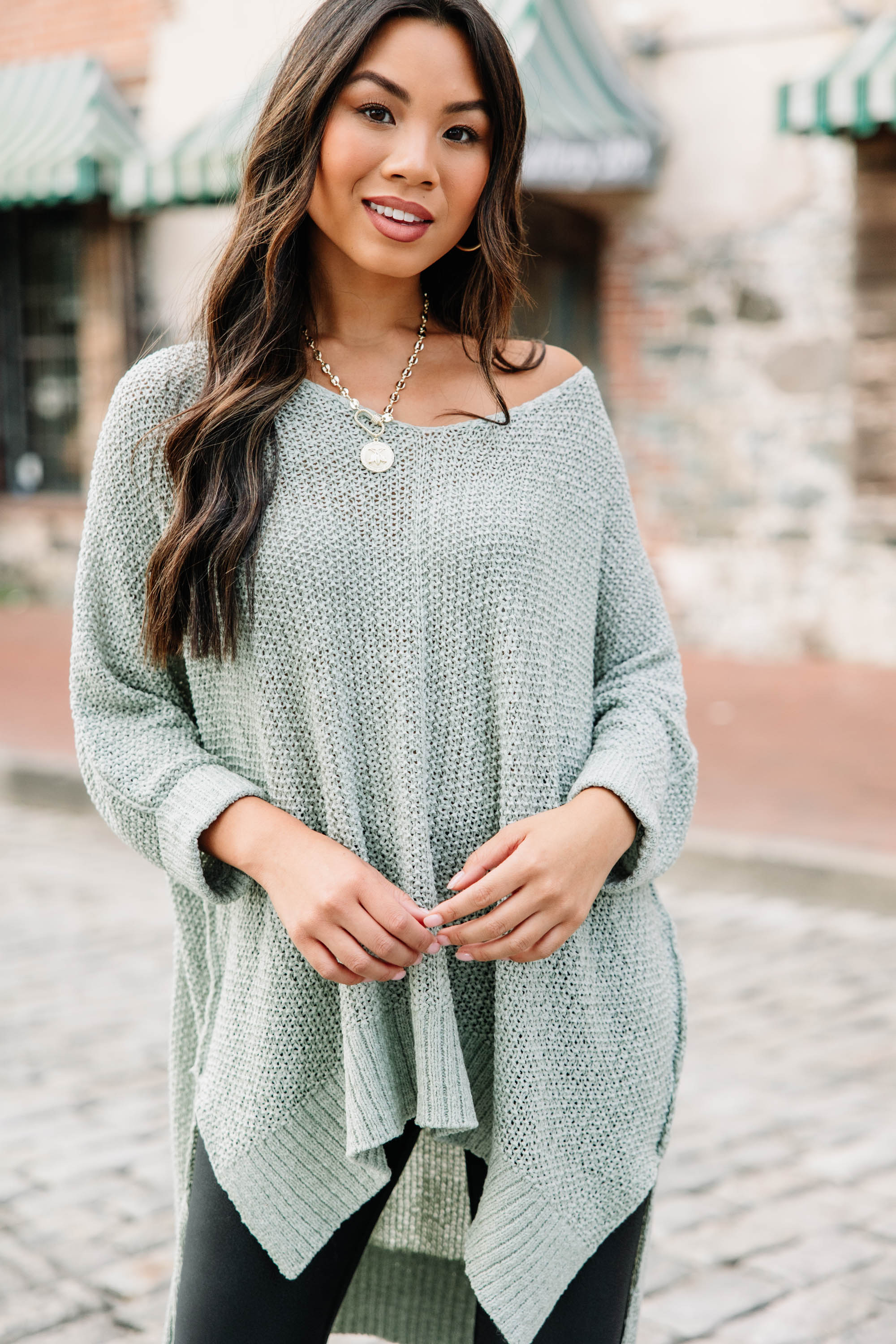 CHIRNAISHOP - Don't Waste A Moment Light Olive Green Oversized Sweater