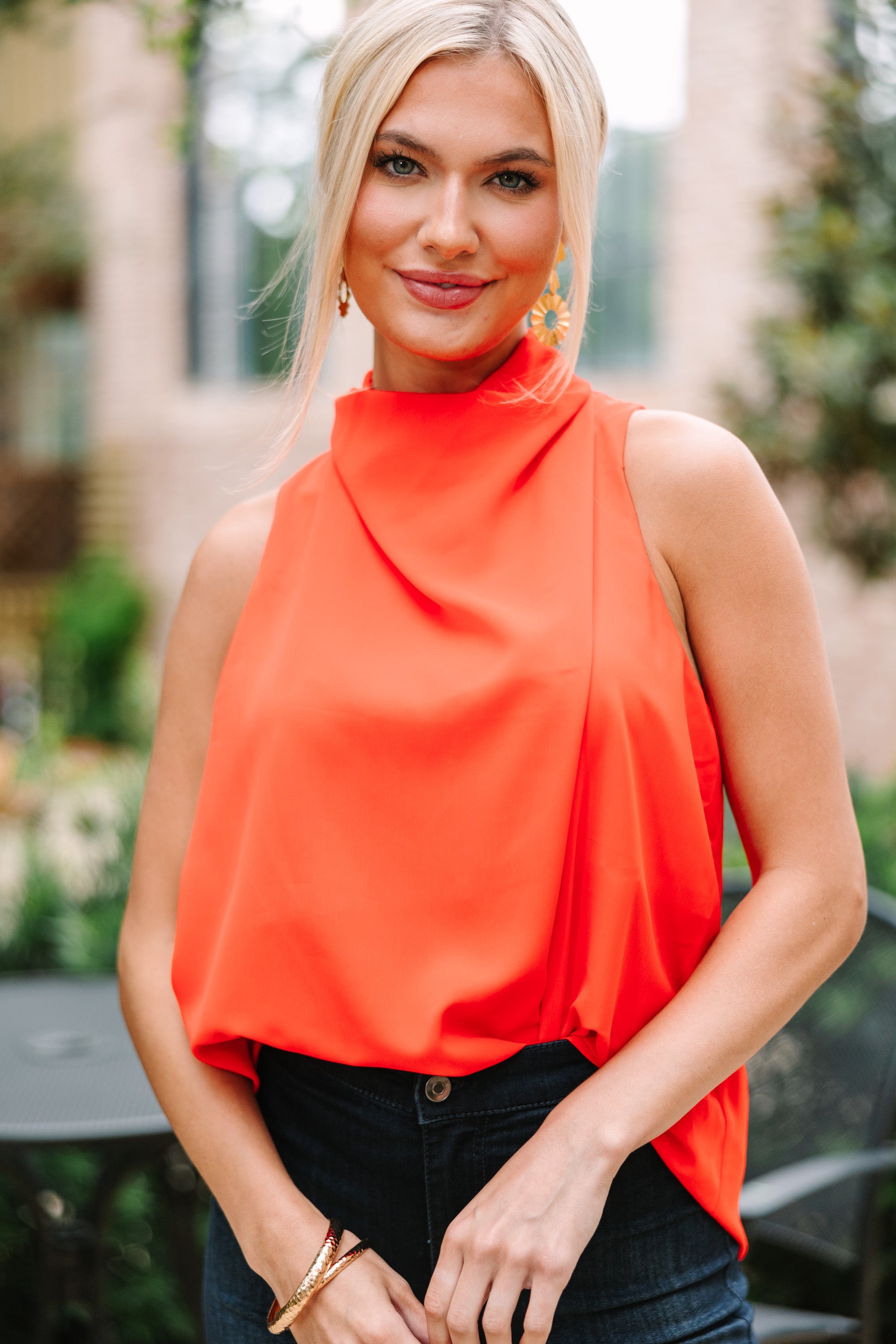 CHIRNAISHOP - Tell Your Story Tangerine Orange Cowl Neck Tank