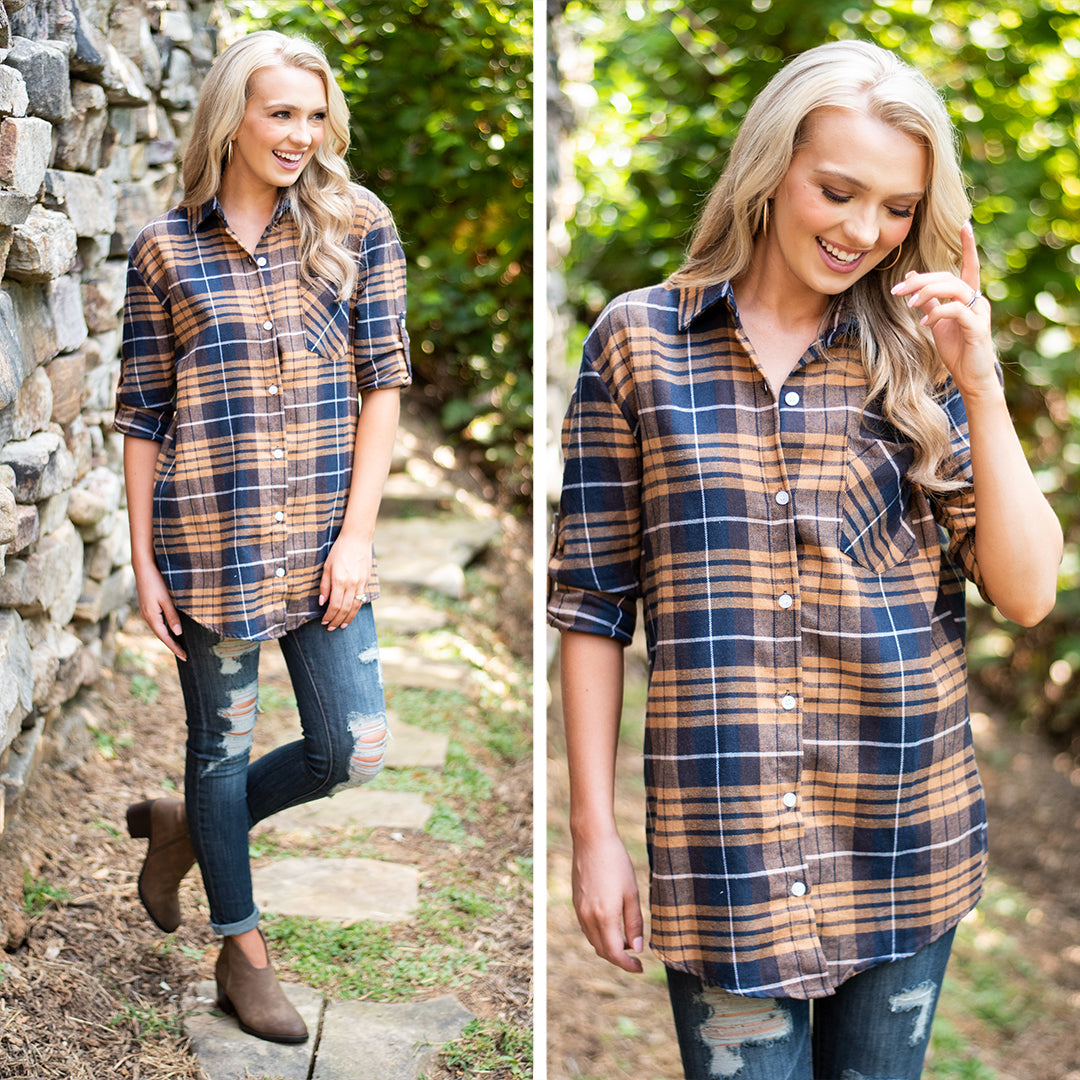 CHIRNAISHOP - Just Me And You Mustard Yellow Plaid Button Down Top