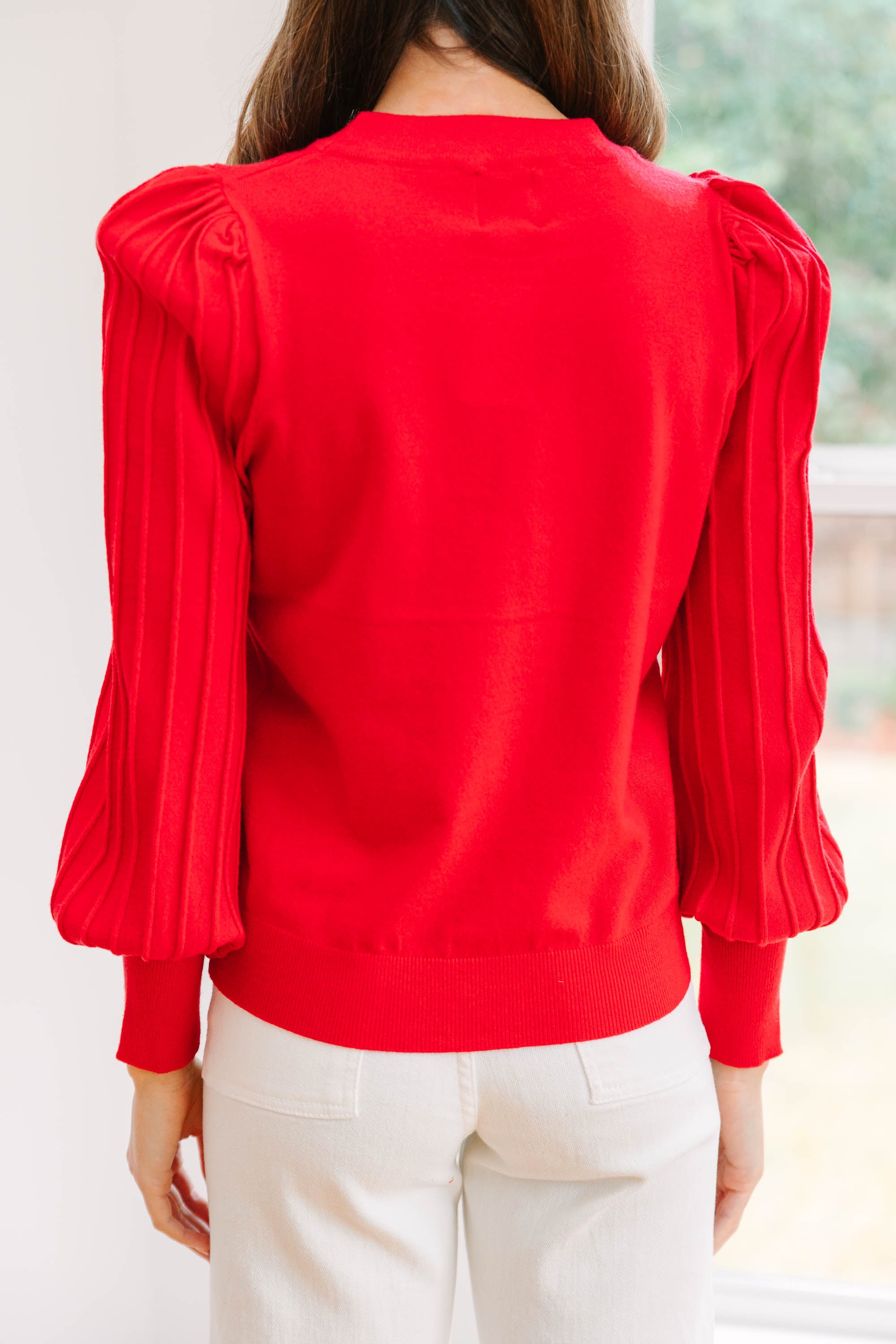 CHIRNAISHOP - Make It Easy Red Puff Sleeve Sweater