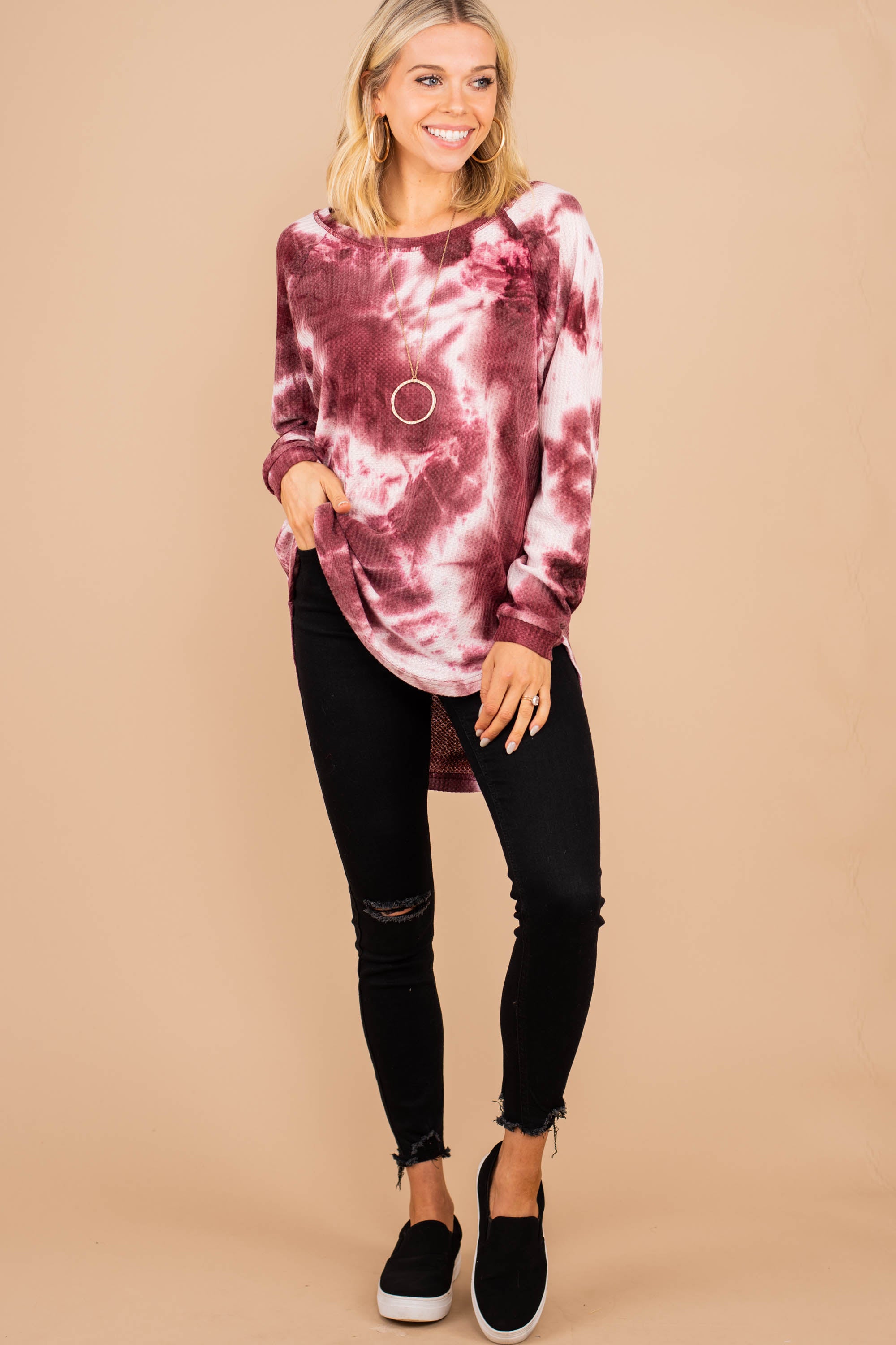 CHIRNAISHOP - Easy Like Sunday Wine Red Tie Dye Tunic