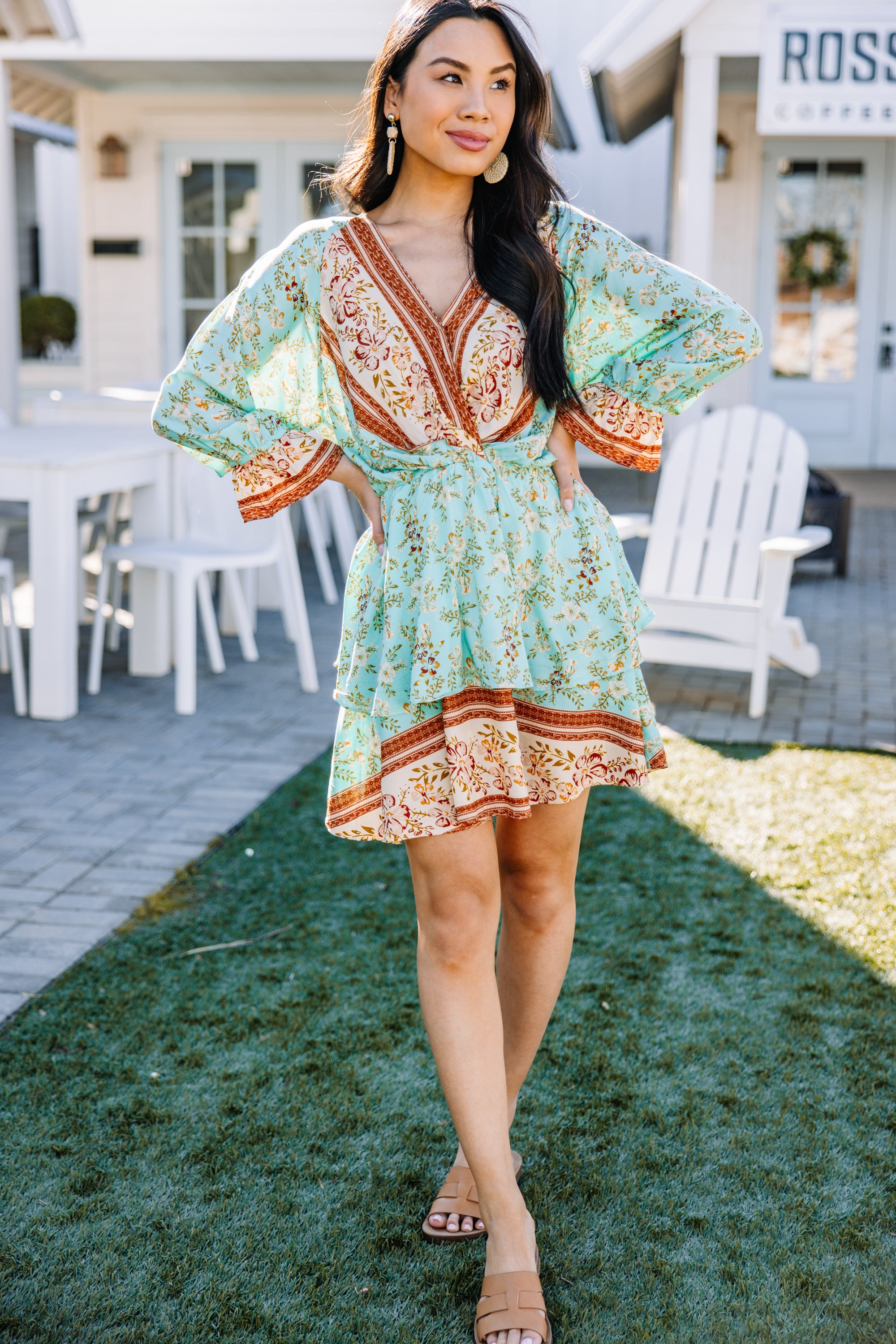 CHIRNAISHOP - Make The News Mint Green Mixed Print Dress