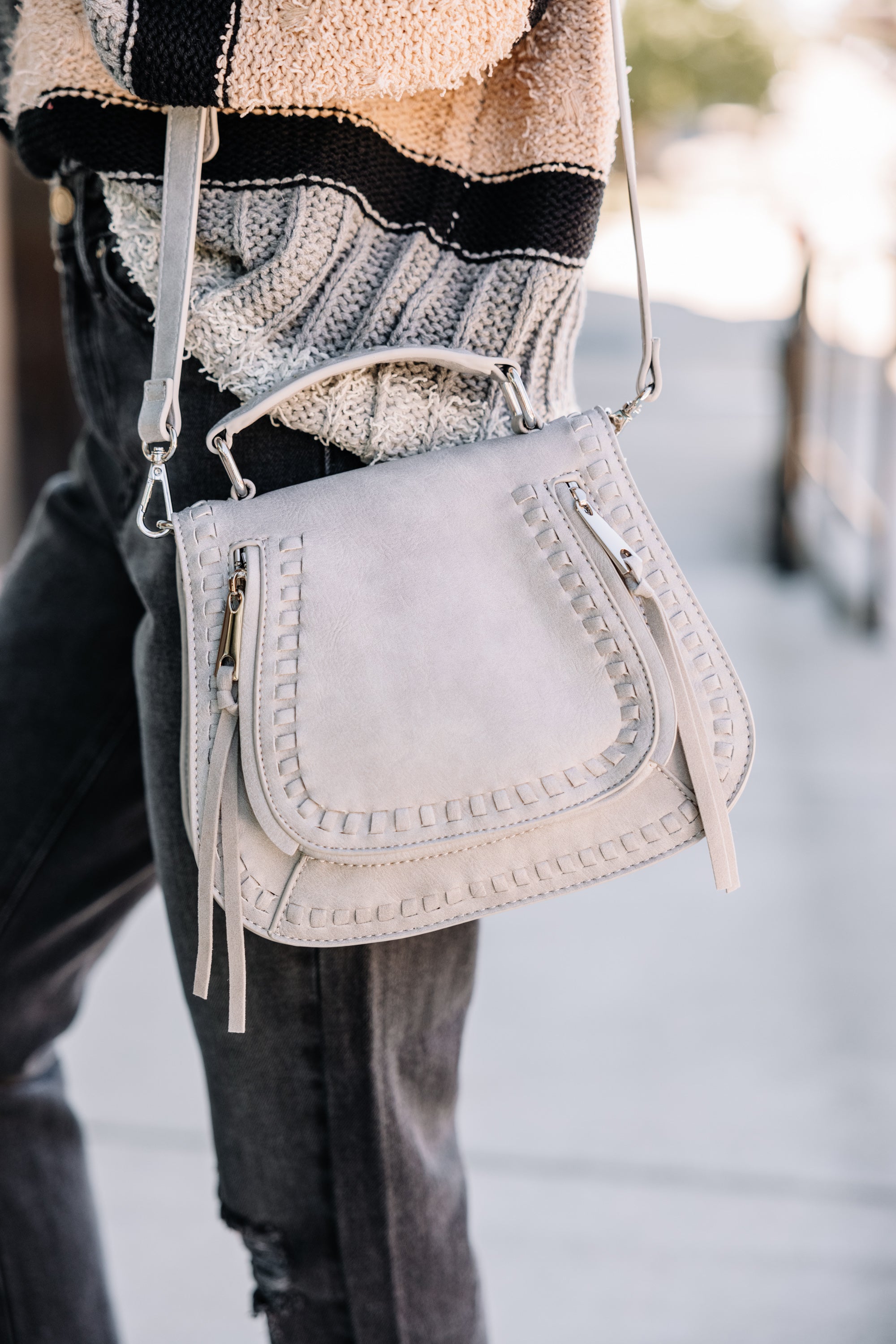 CHIRNAISHOP - Feels Like Fun Dove Gray Mini Saddle Purse