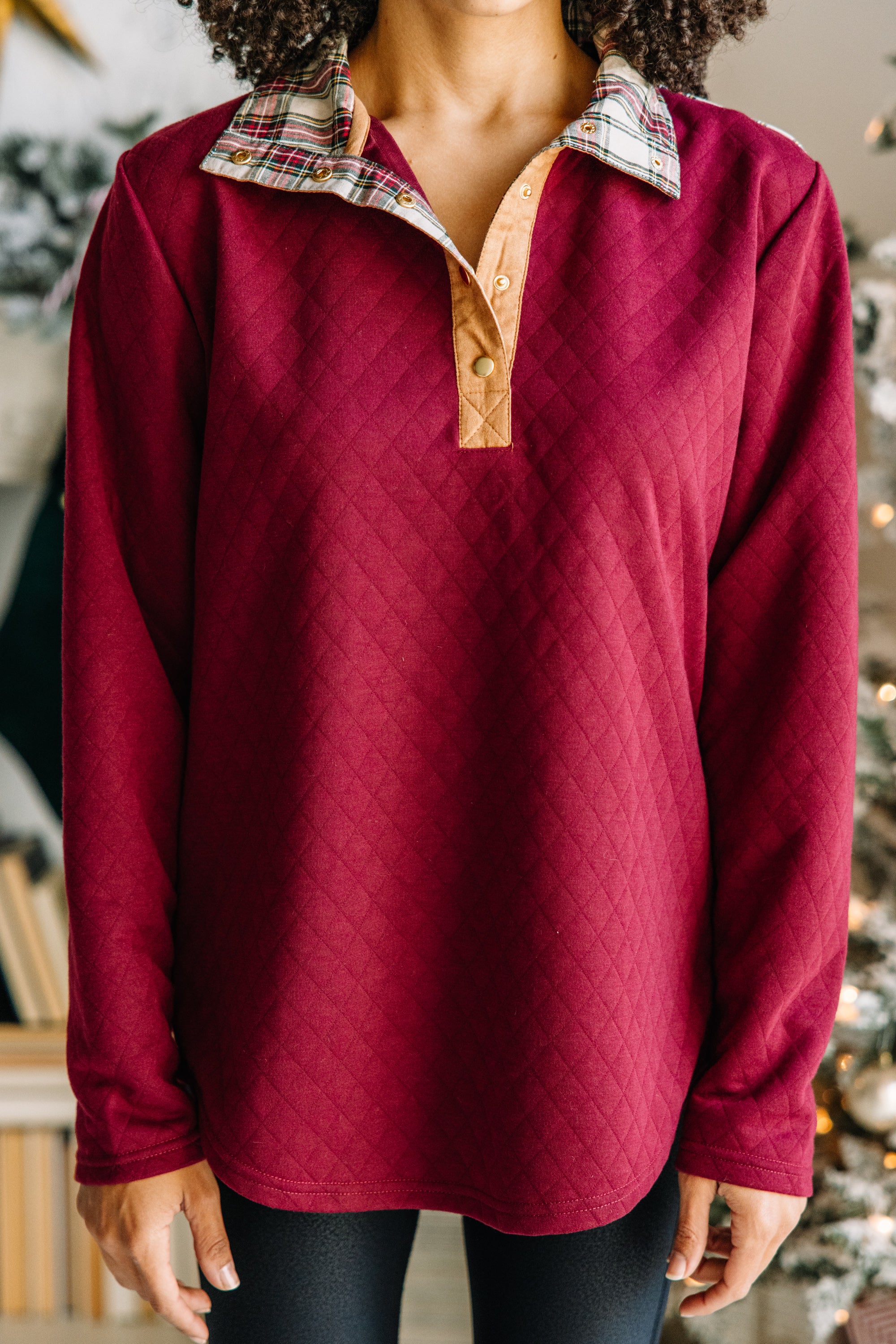 CHIRNAISHOP - Out And About Wine Red Quilted Pullover