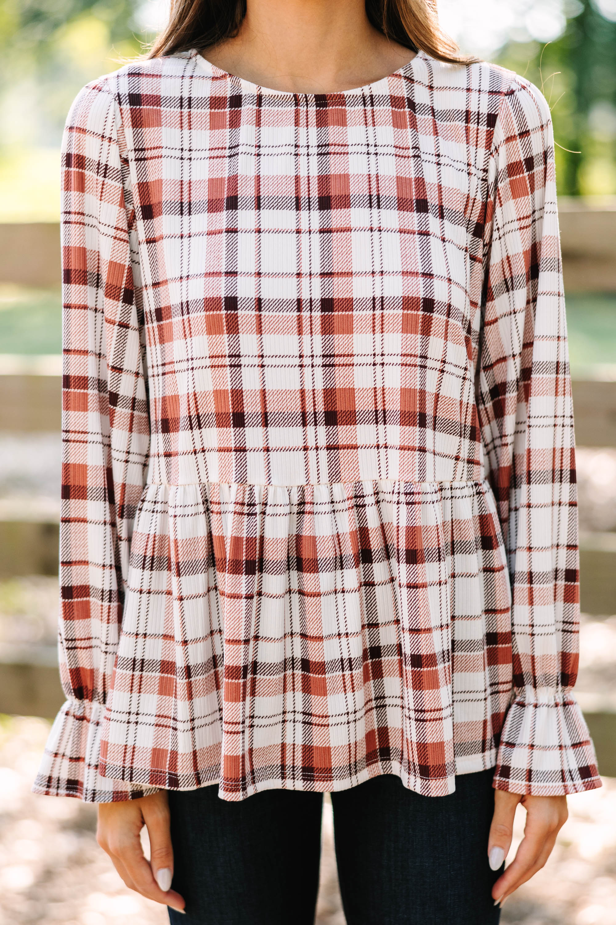 CHIRNAISHOP - Need You Always Rust Orange Plaid Top