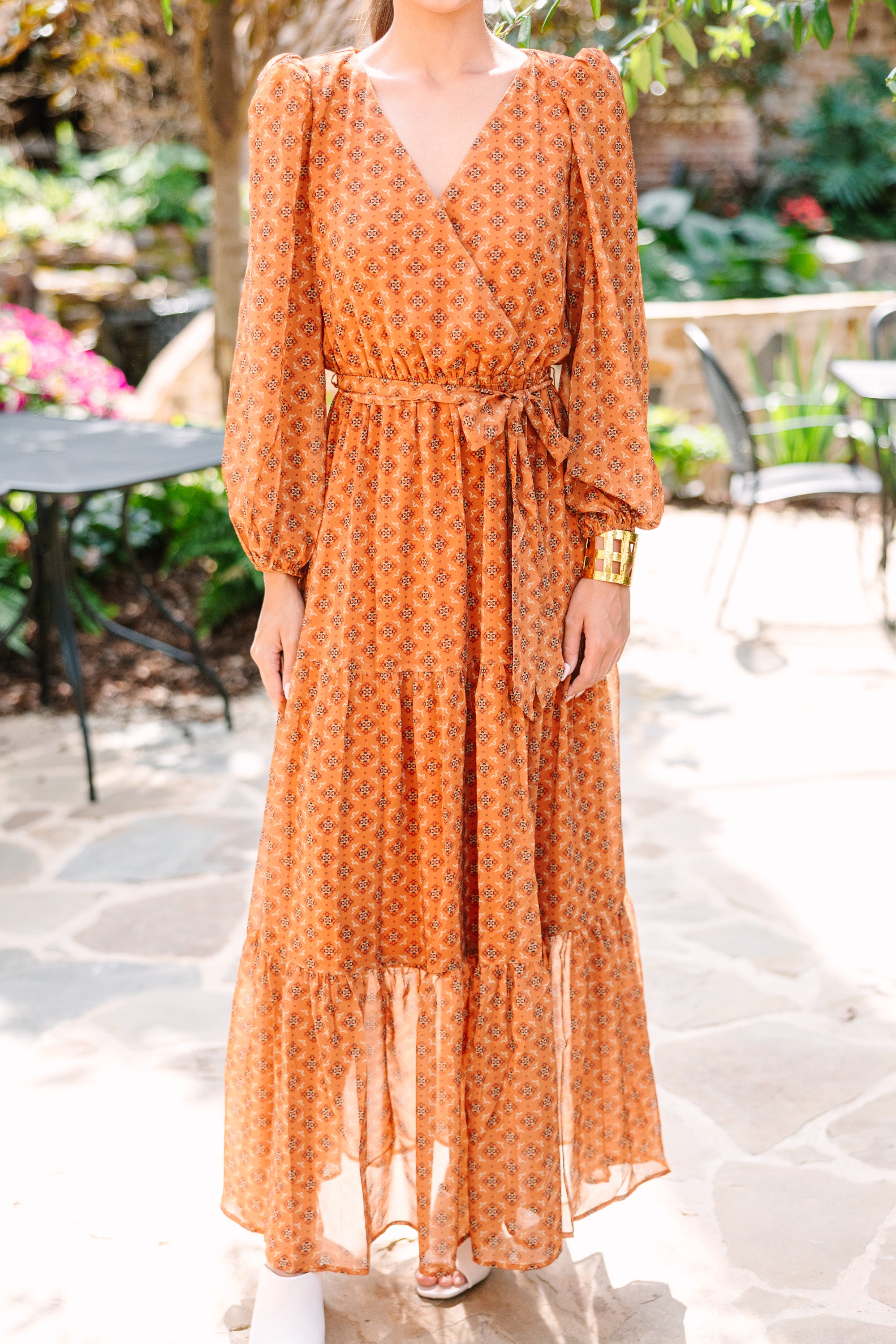 CHIRNAISHOP - Come Forward Rust Orange Medallion Print Maxi Dress