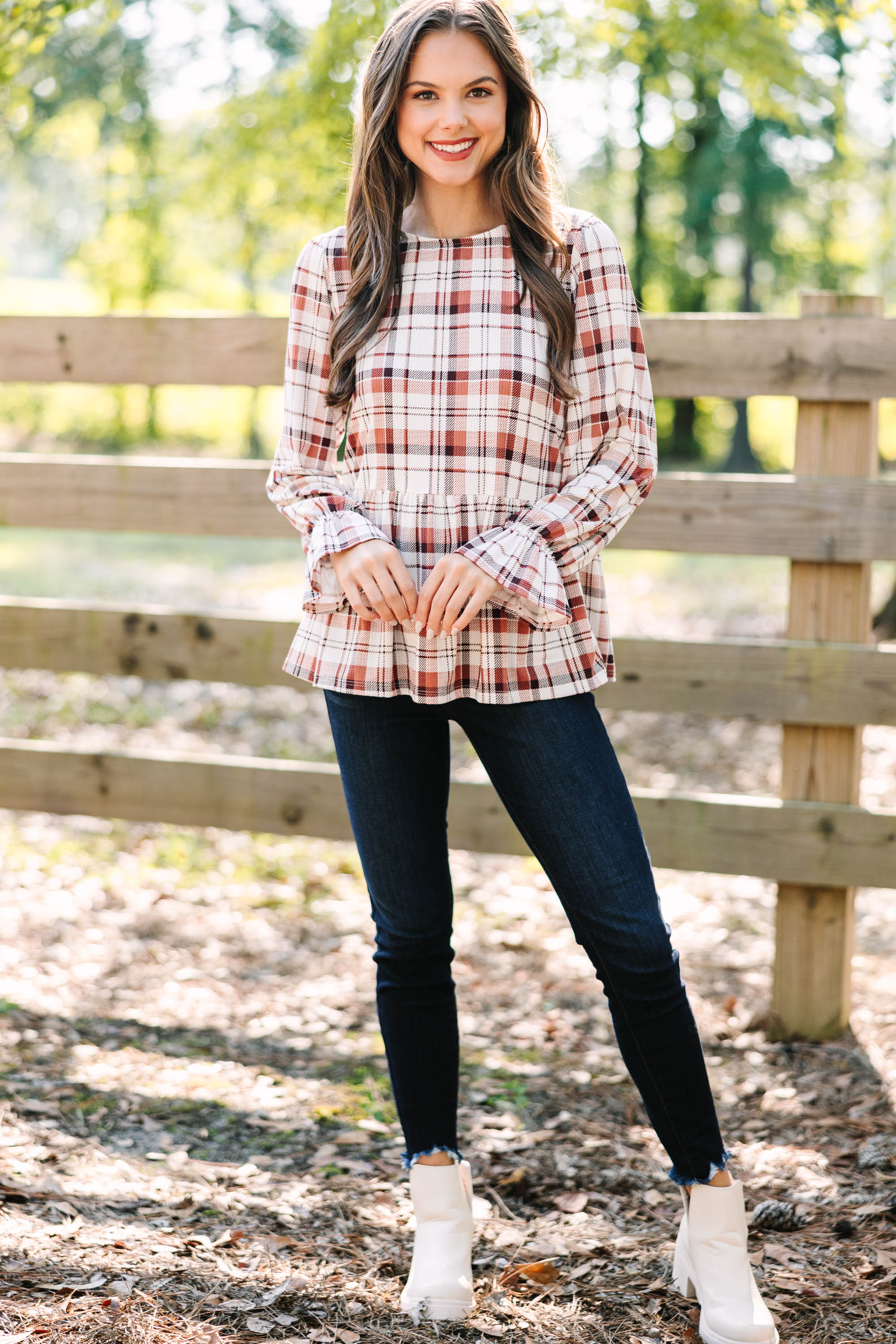 CHIRNAISHOP - Need You Always Rust Orange Plaid Top