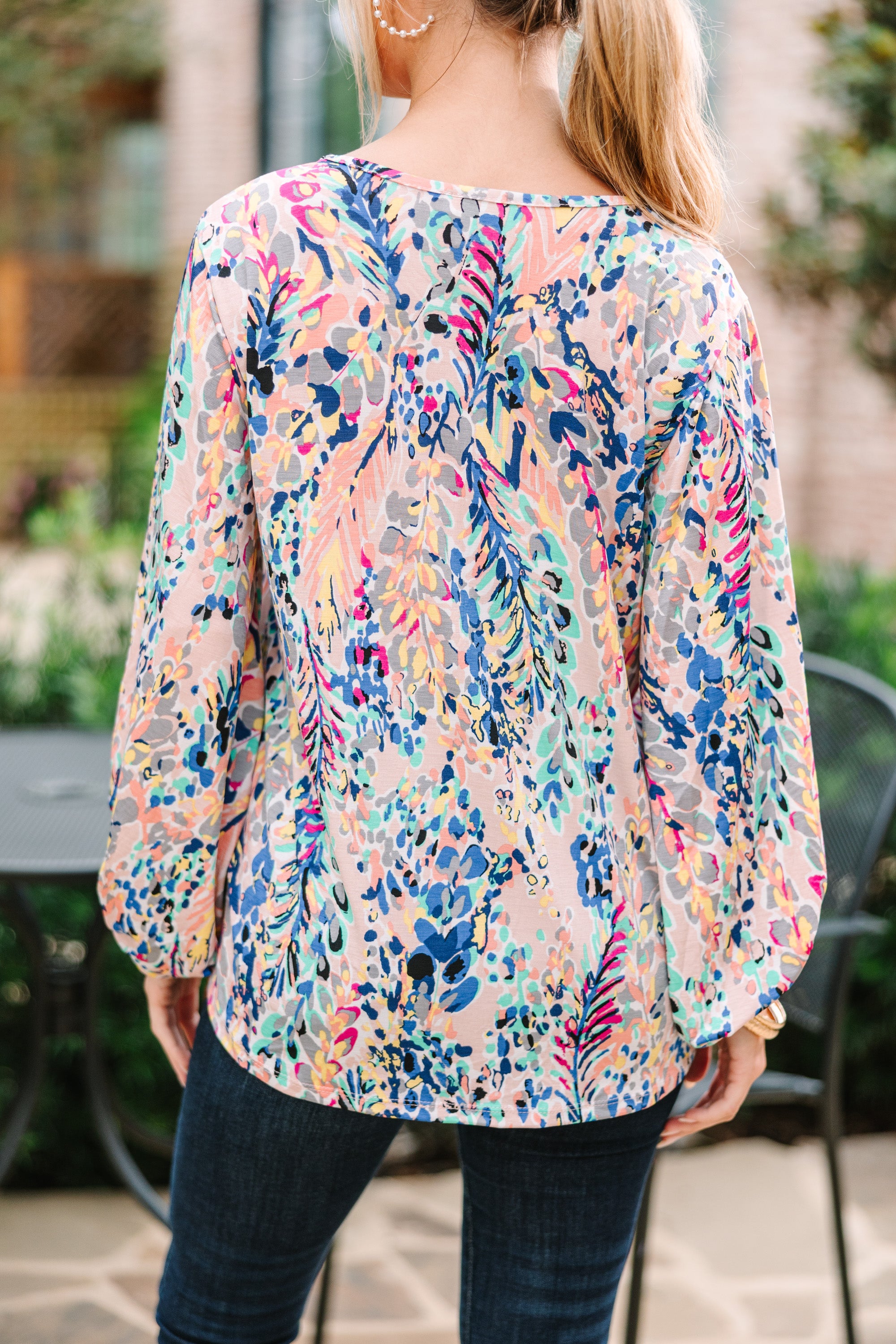 CHIRNAISHOP - Just You Wait Peach & Royal Floral Blouse