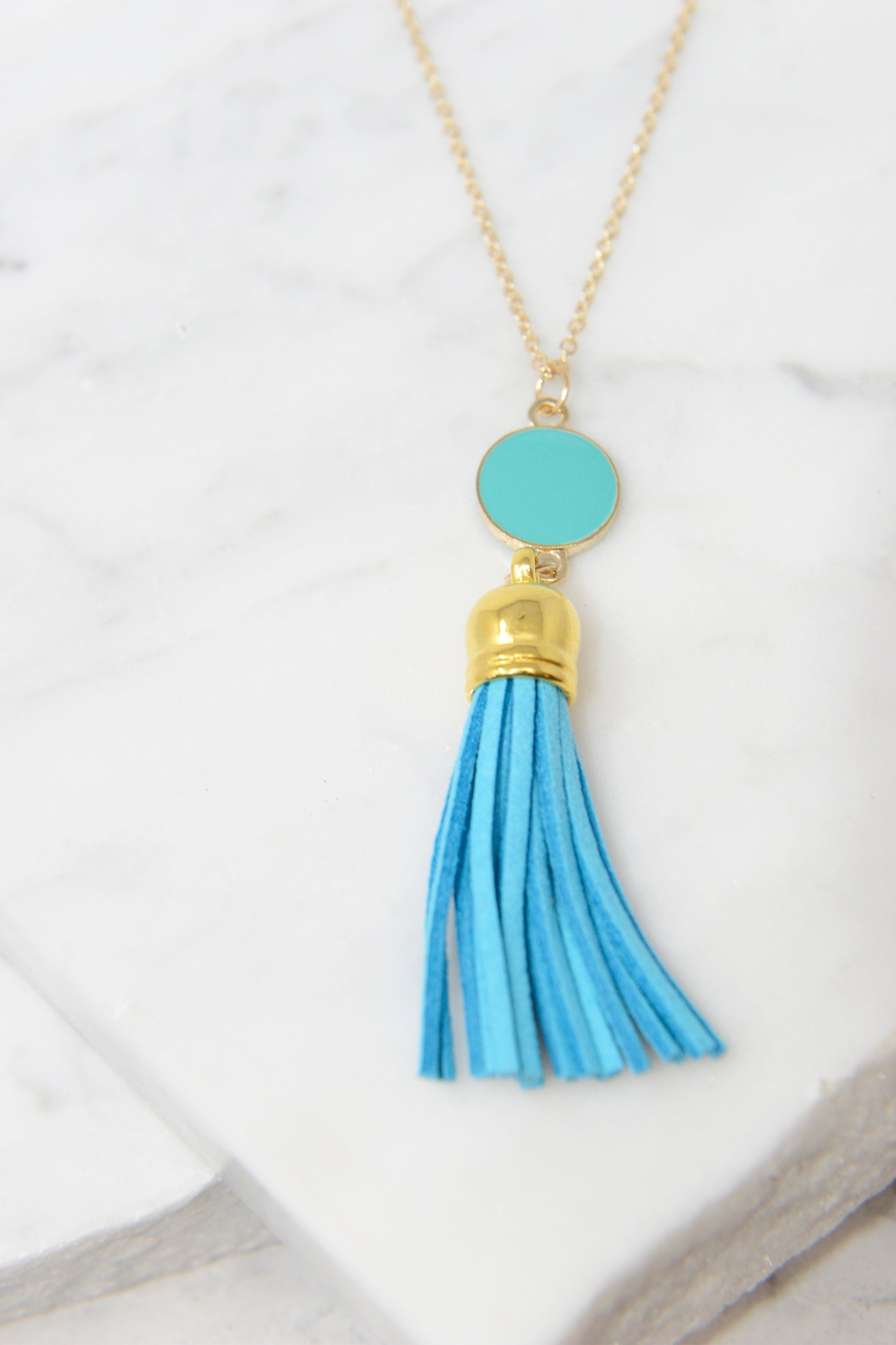 CHIRNAISHOP - Give It To You Aqua Blue Tassel Necklace