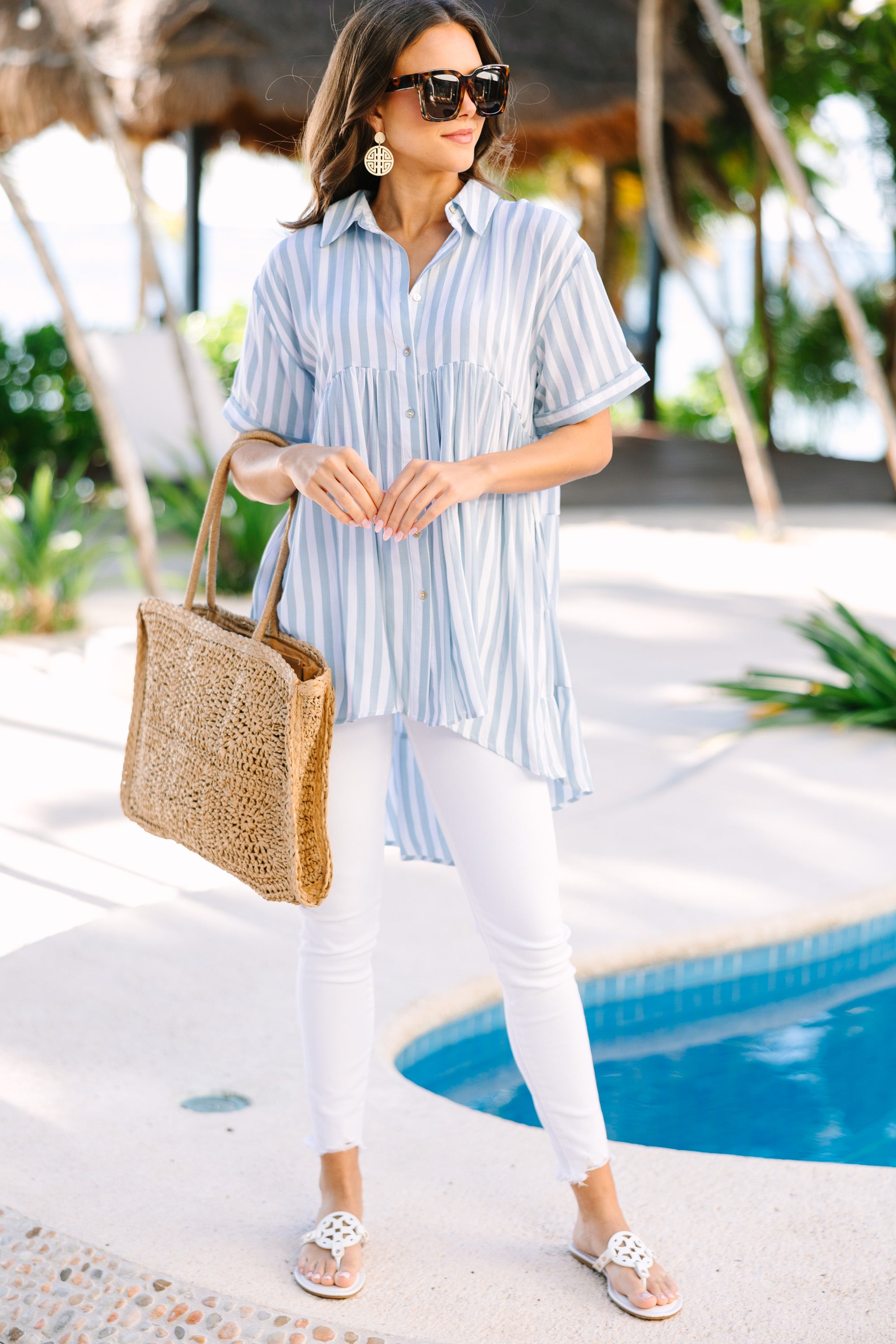 CHIRNAISHOP - Can't Leave You Behind Blue Striped Tunic