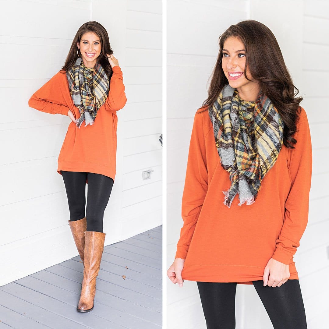 CHIRNAISHOP - Slouchy Dolman Rust Orange Long Sleeve Tunic