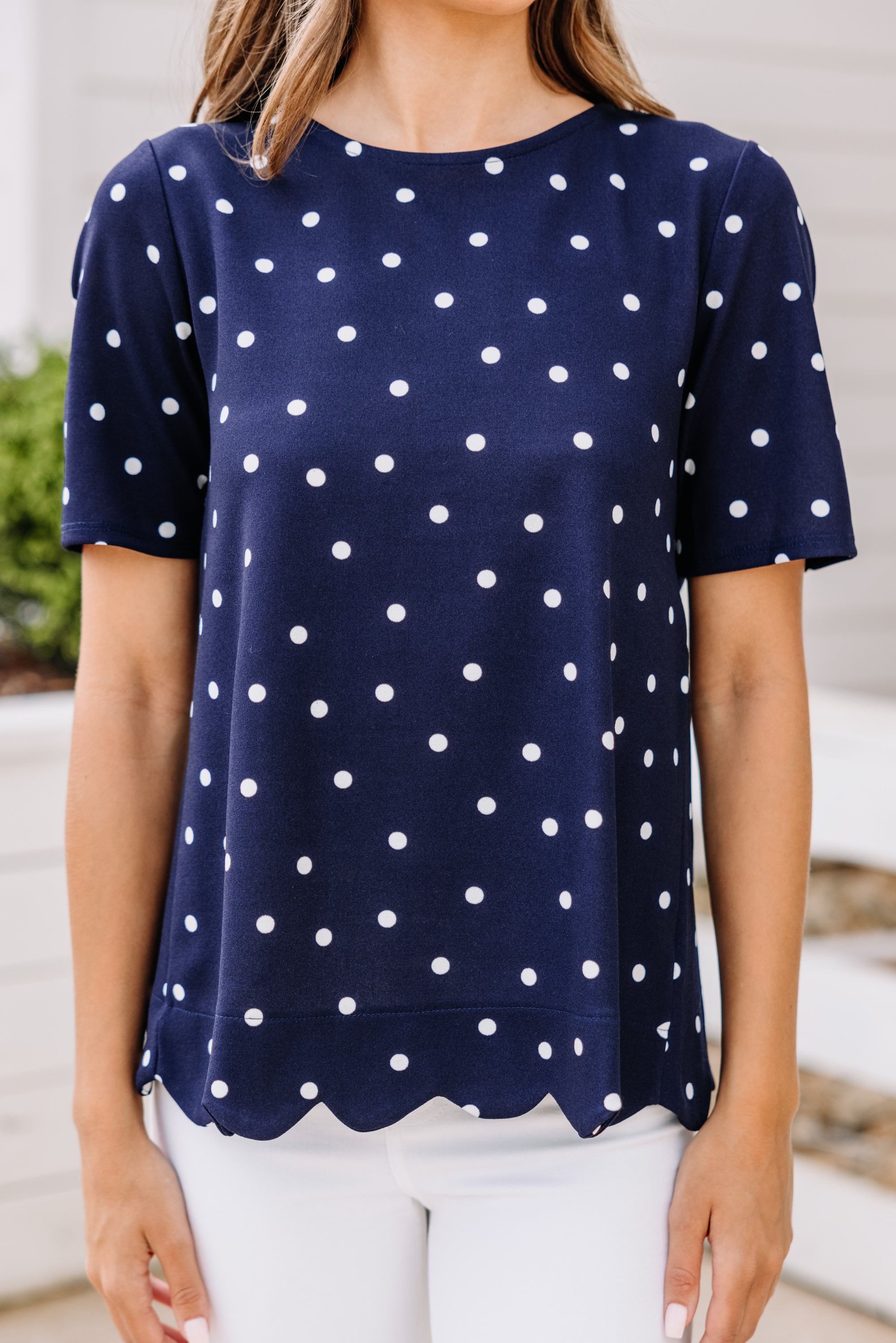 CHIRNAISHOP - On Your Own Path Navy Blue Polka Dot Blouse