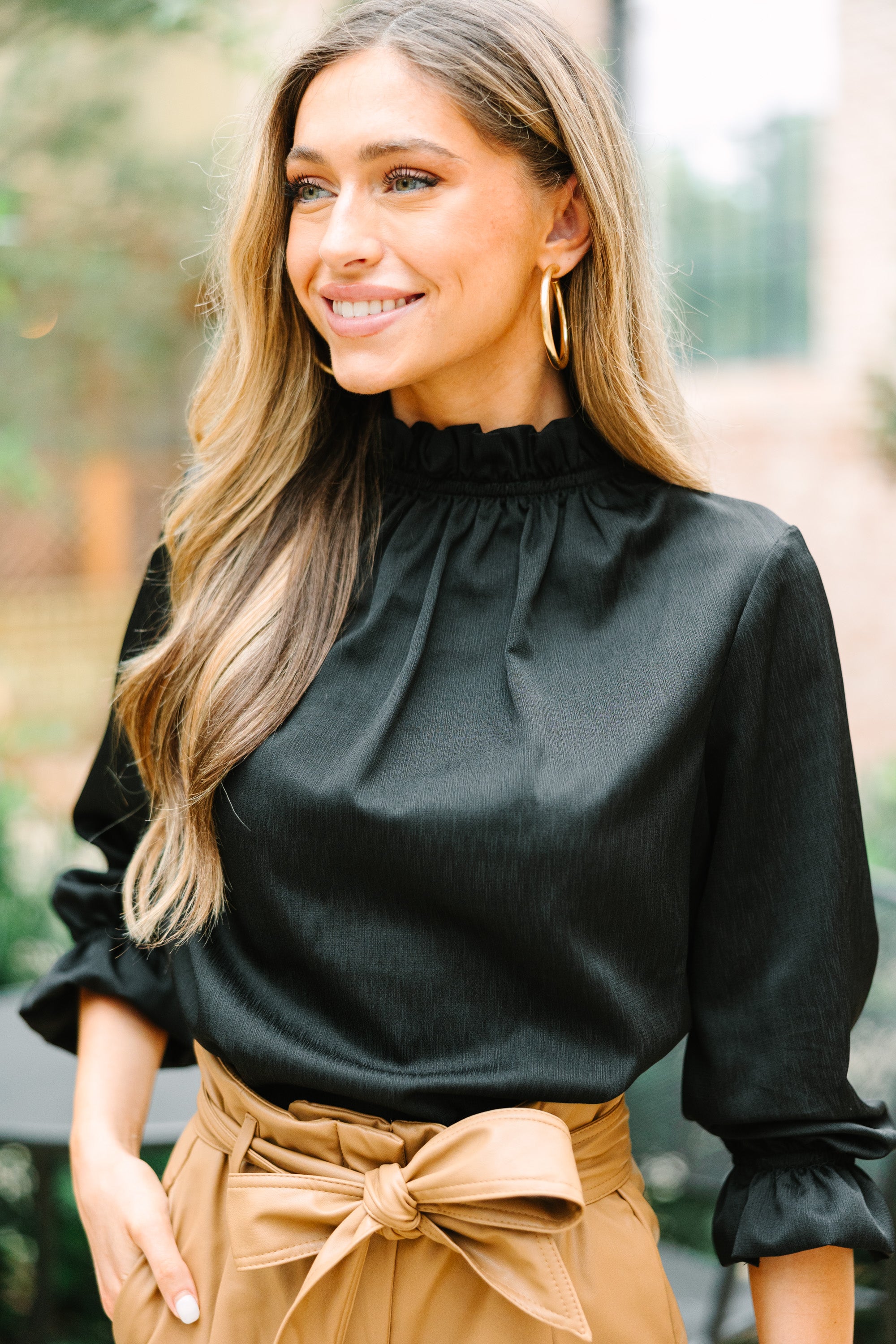 CHIRNAISHOP - Tried And True Black Ruffled Blouse