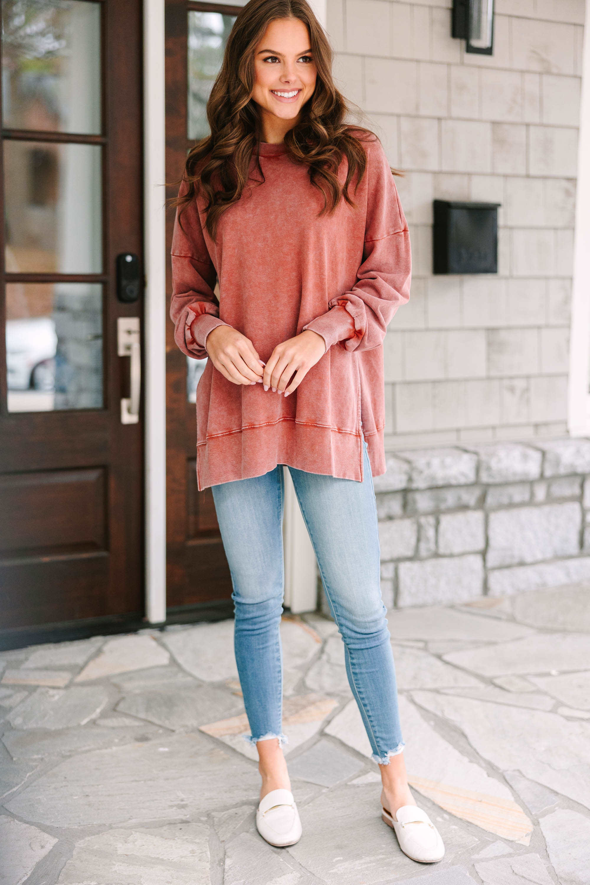 CHIRNAISHOP - The Slouchy Rust Red Pullover