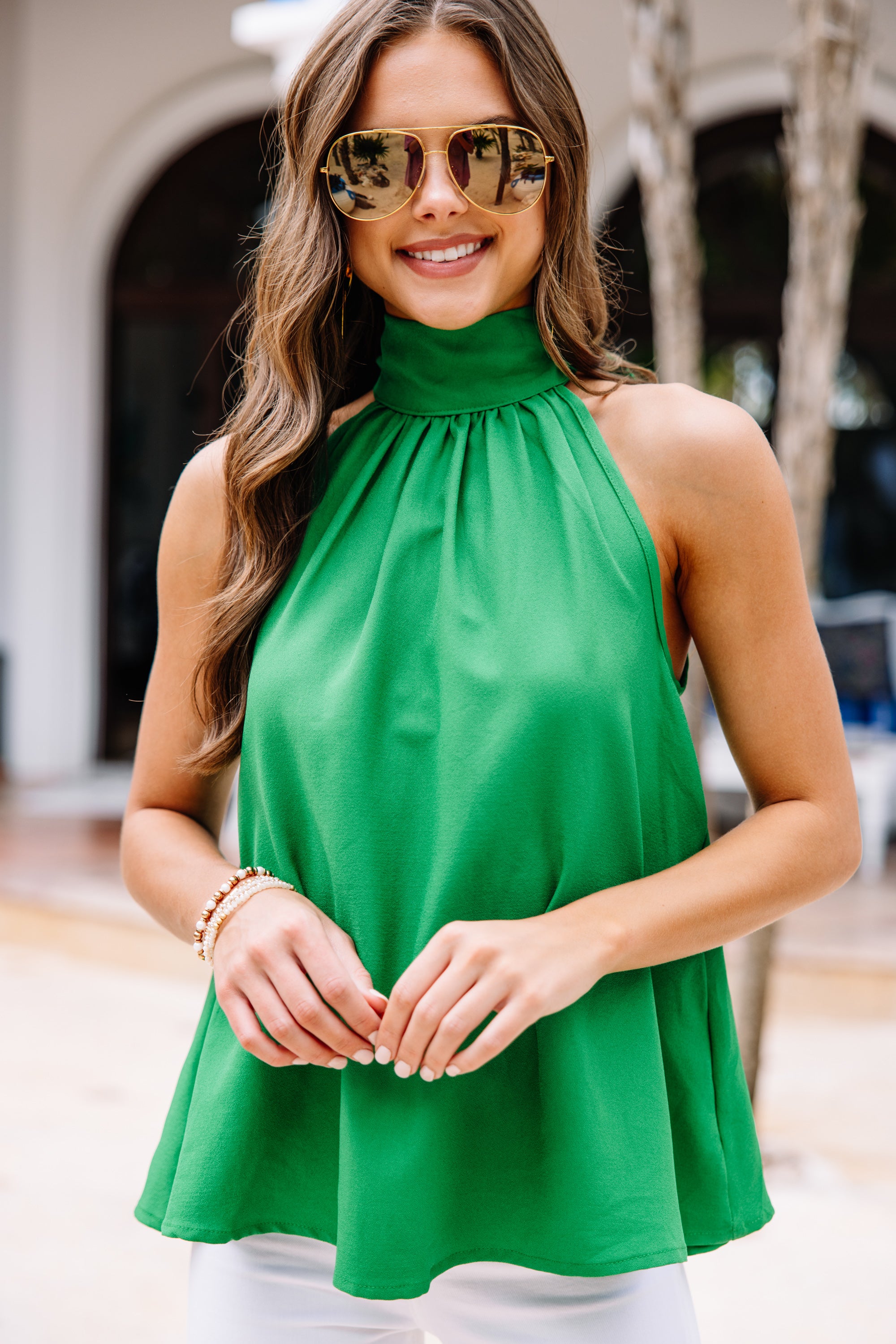 CHIRNAISHOP - Stay Sweet Kelly Green Halter Tank