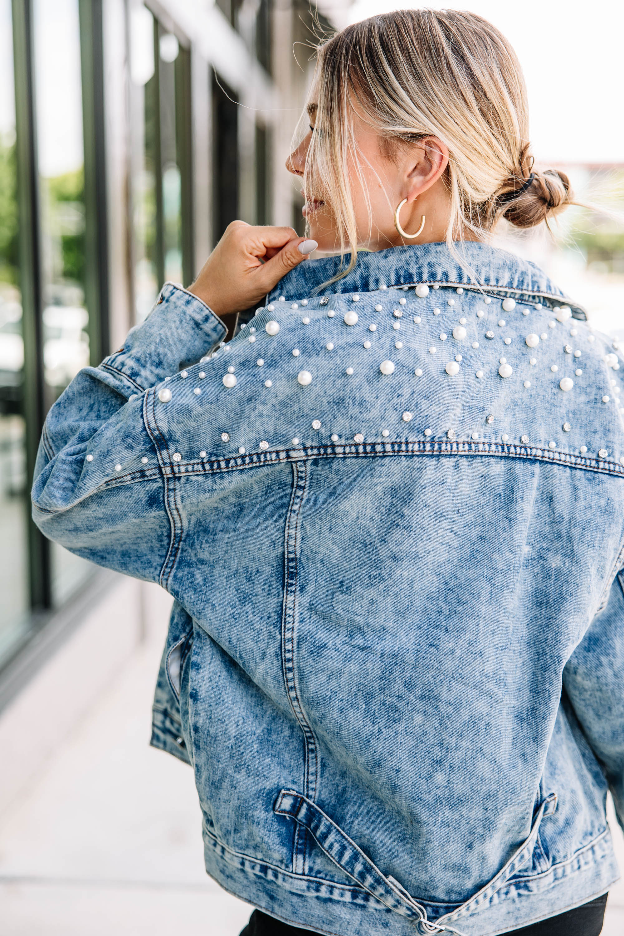 CHIRNAISHOP - Back In Town Medium Wash Embellished Denim Jacket