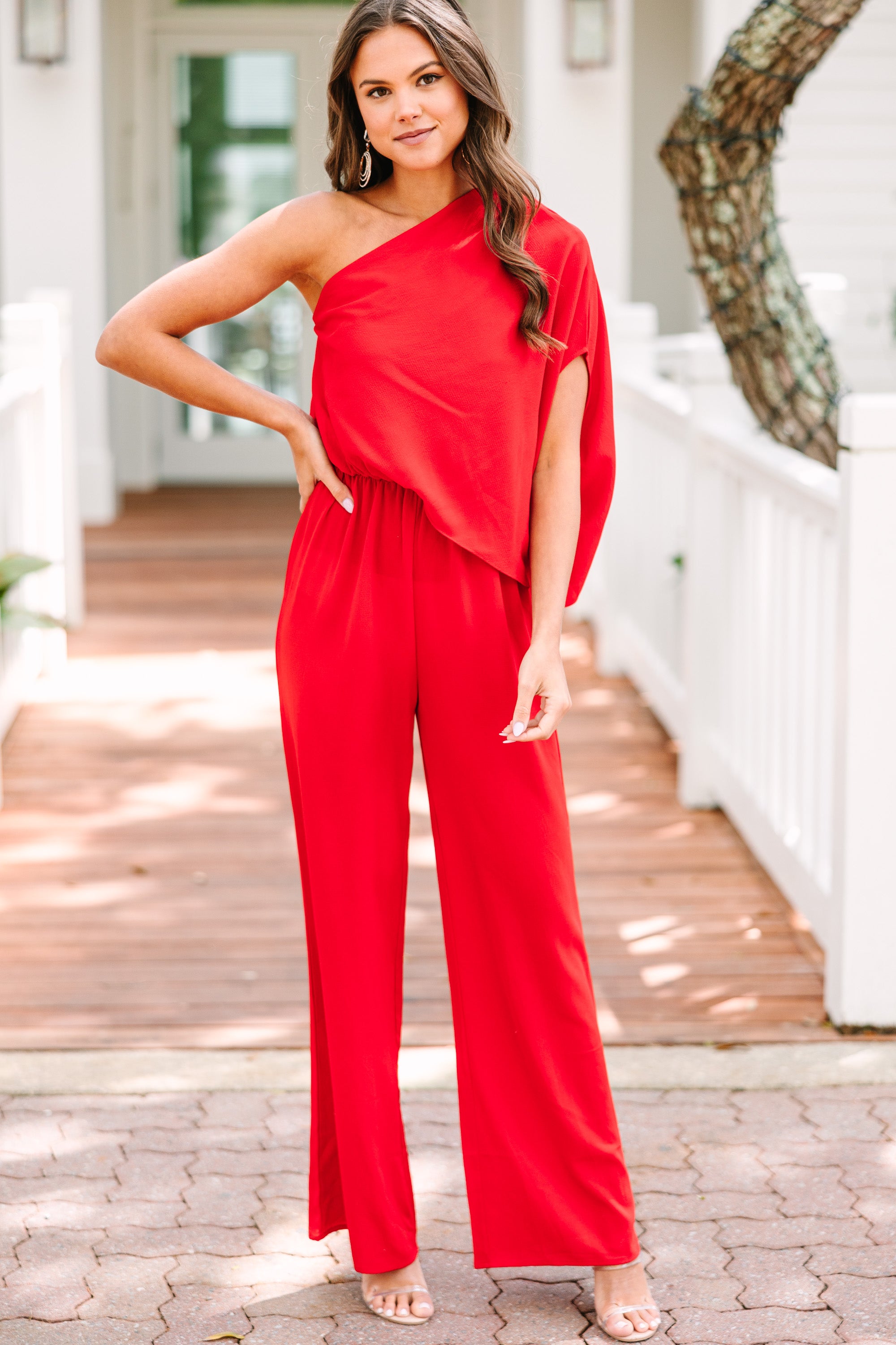 CHIRNAISHOP - Fab Opportunities Red One Shoulder Jumpsuit