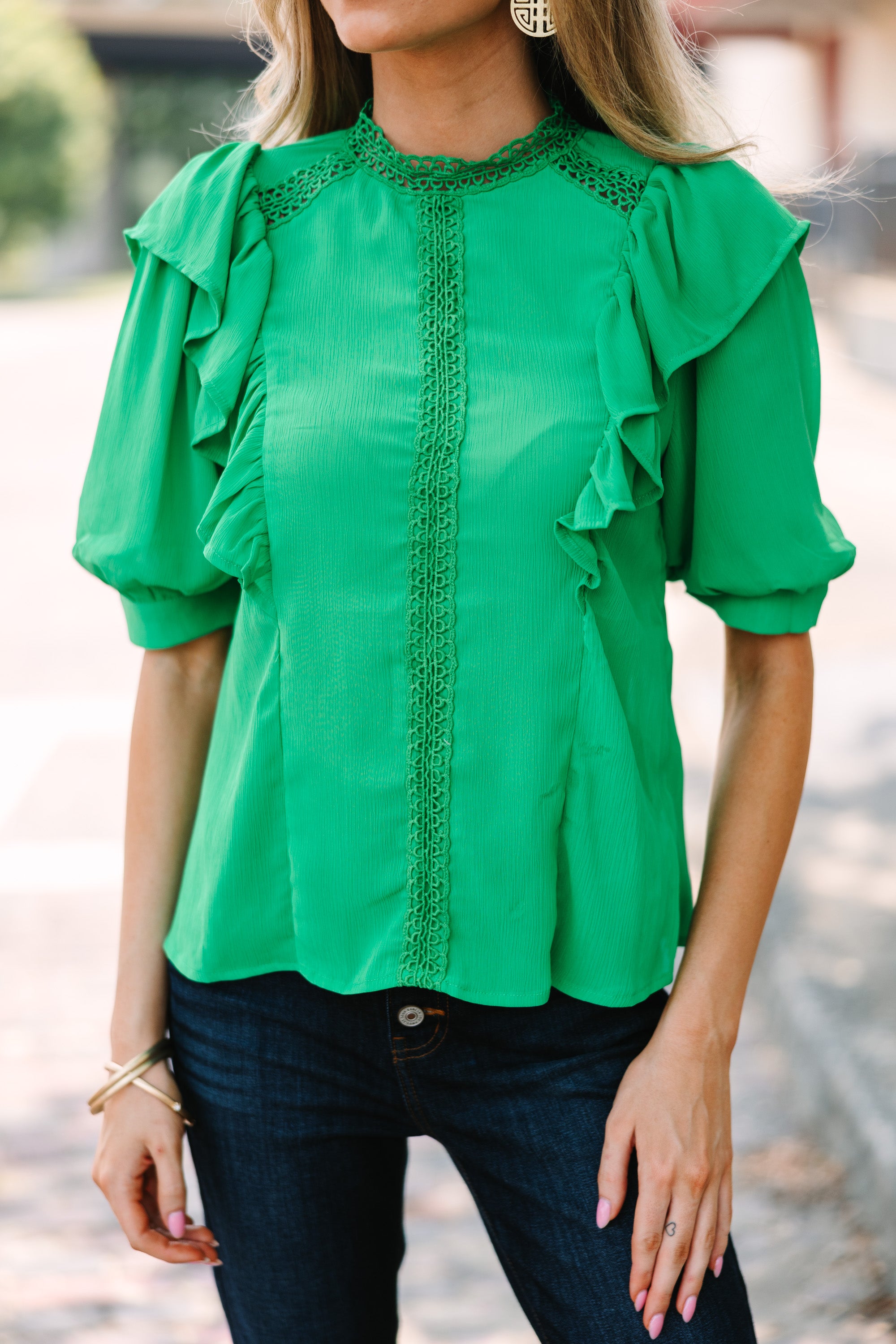CHIRNAISHOP - Business Woman Special Kelly Green Blouse