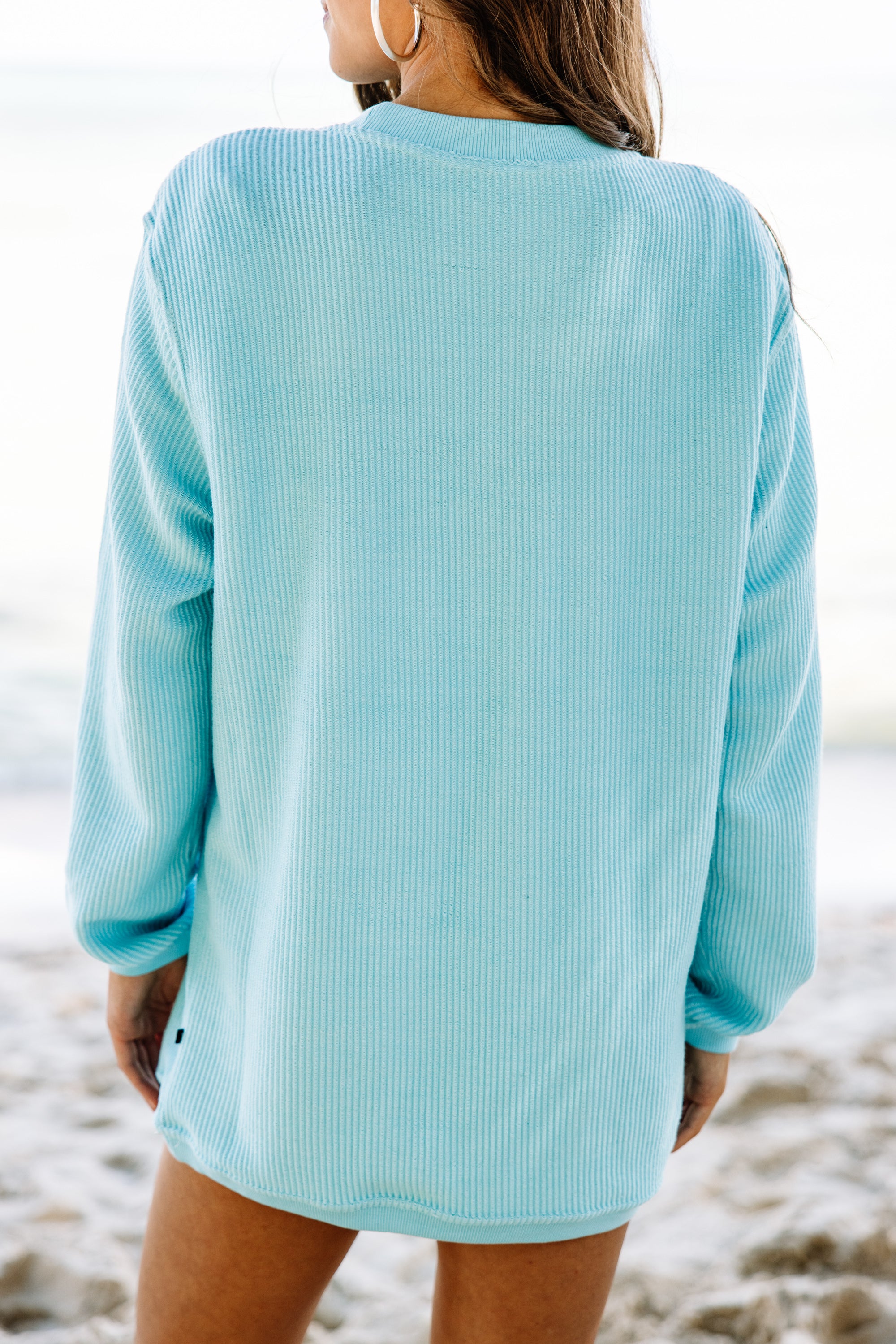 CHIRNAISHOP - Long Time No Sea Aqua Blue Graphic Corded Sweatshirt