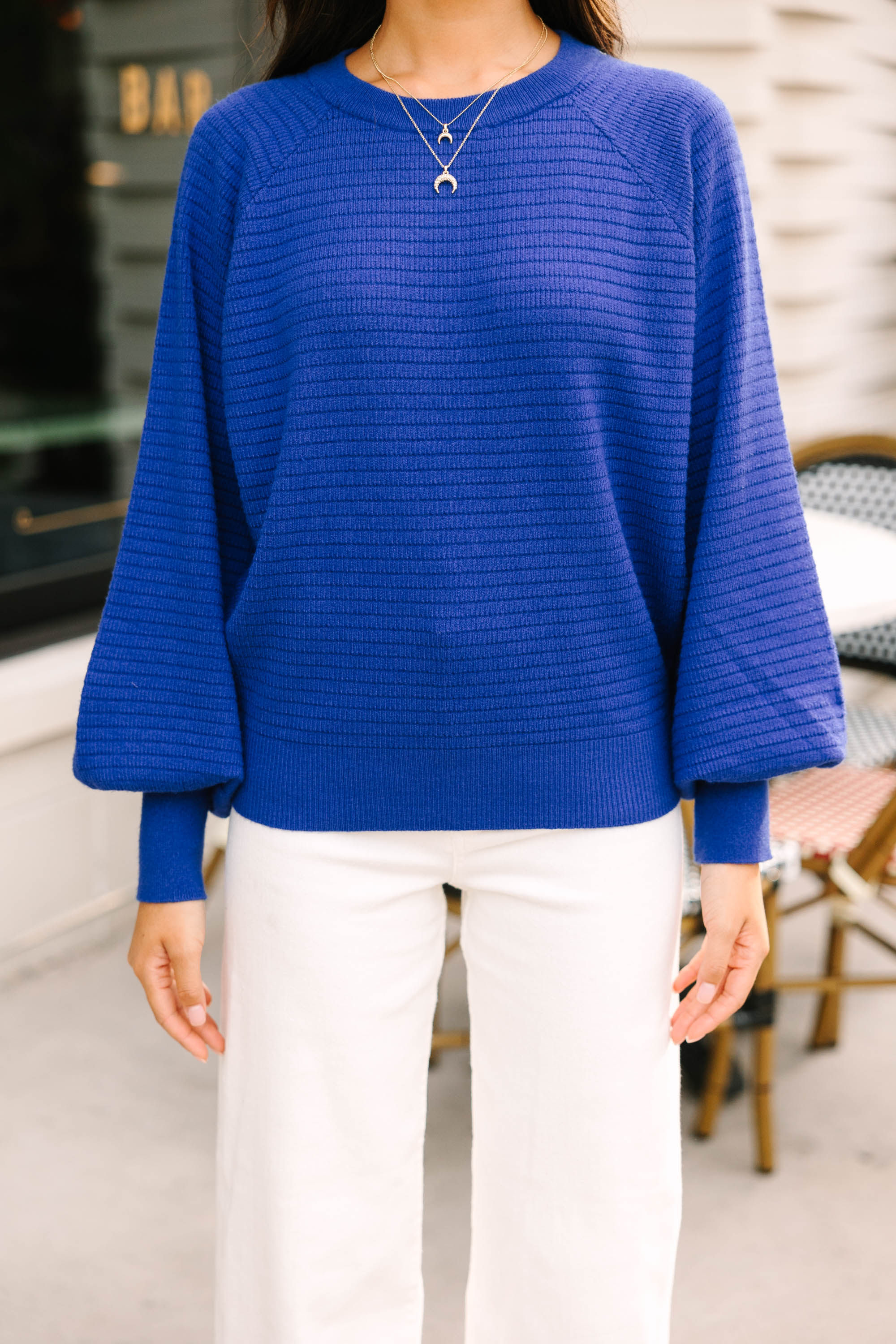 CHIRNAISHOP - In The Works Royal Blue Ribbed Sweater