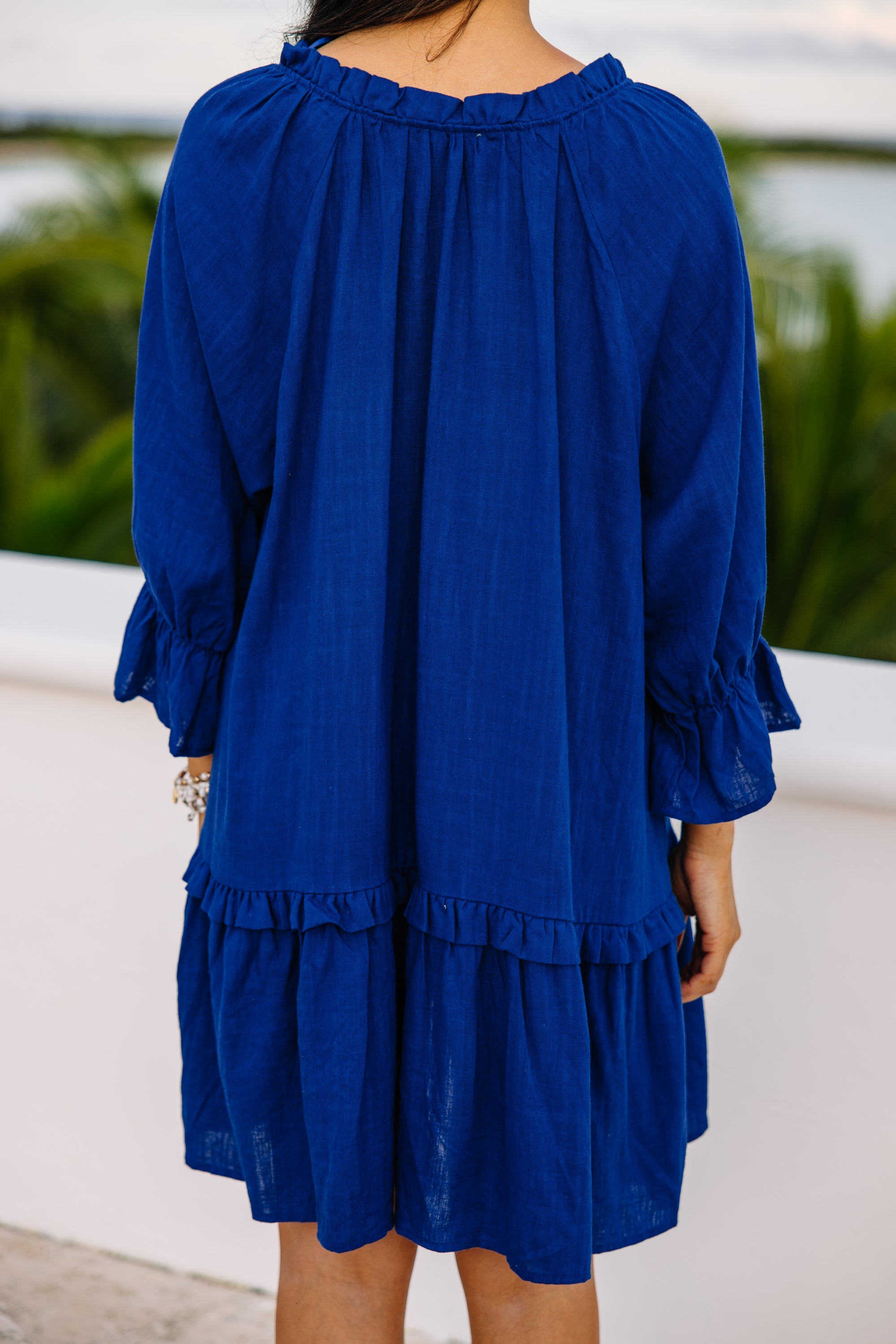 CHIRNAISHOP - Always In The Lead Ocean Blue Linen Dress