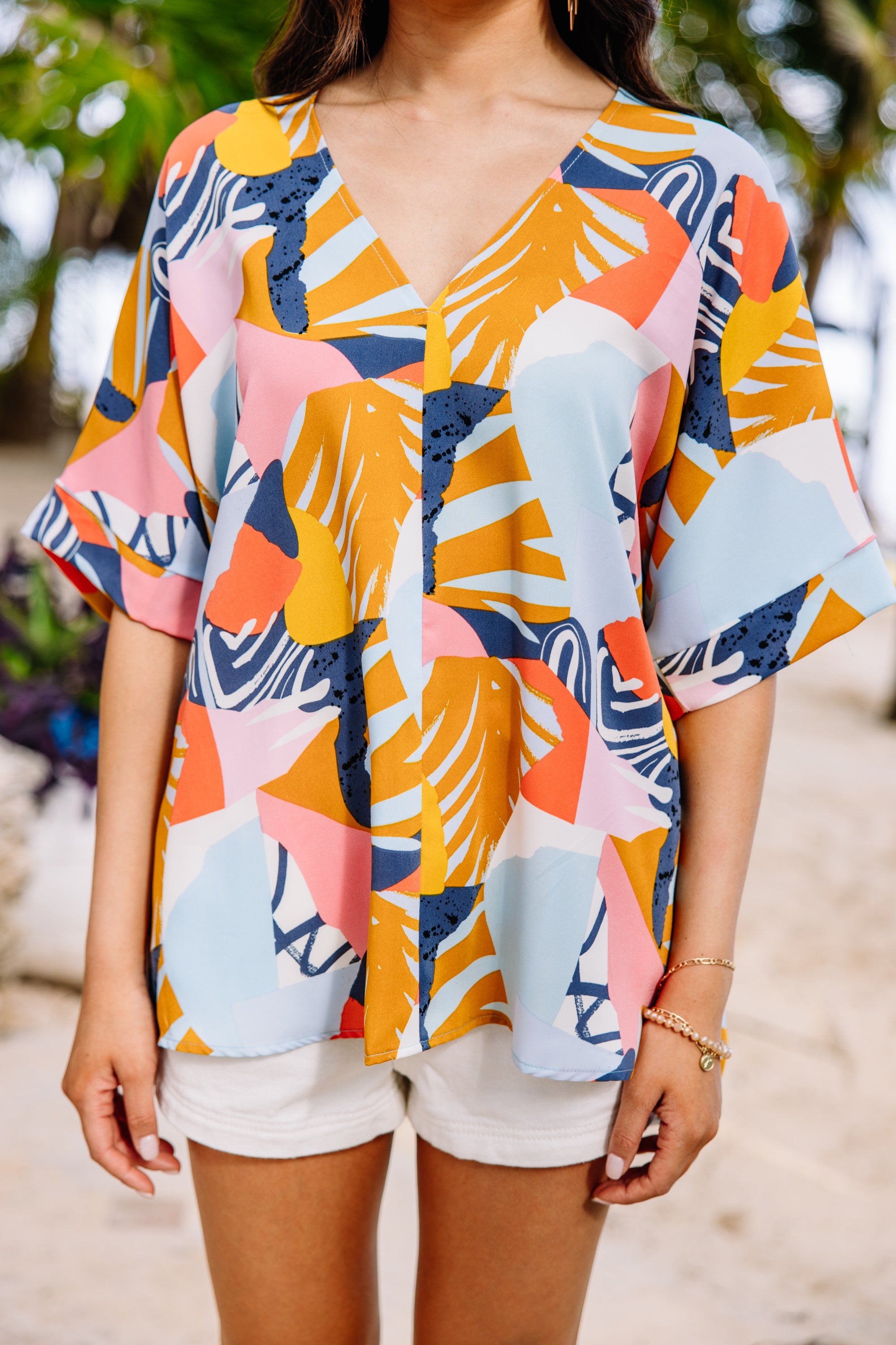CHIRNAISHOP - Think It Over Mustard Yellow Abstract Blouse