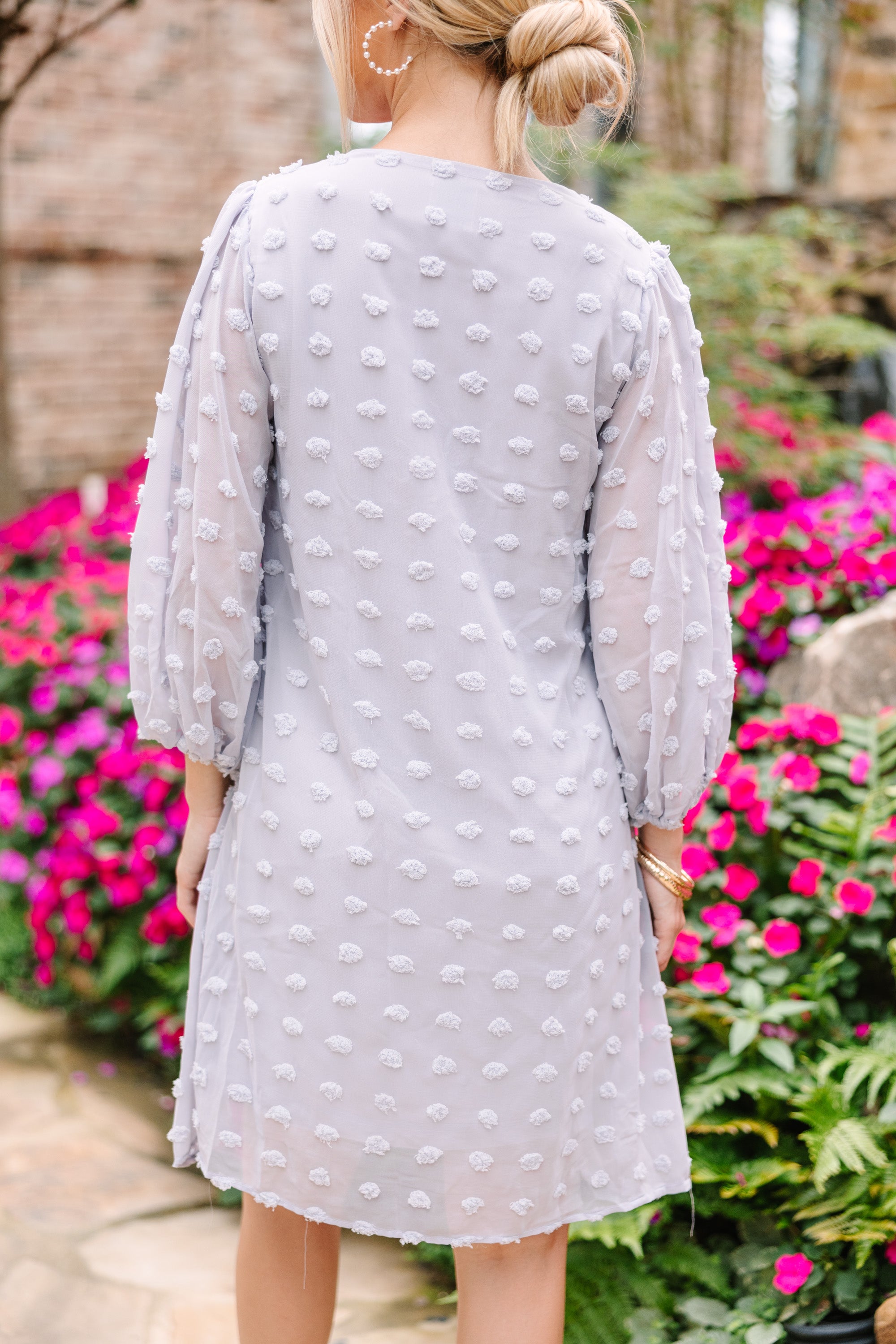 CHIRNAISHOP - Good To Know Silver Gray Swiss Dot Shift Dress