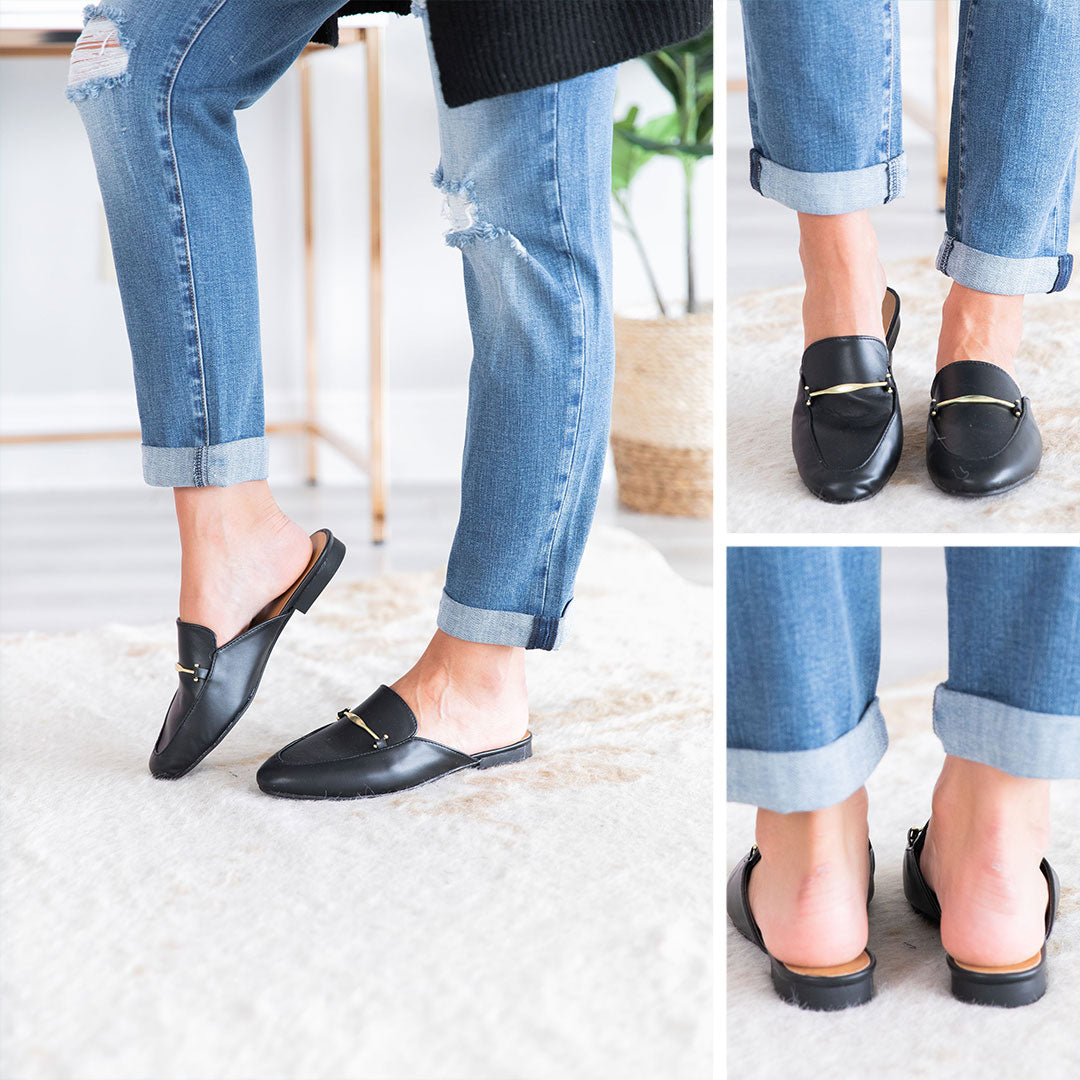 CHIRNAISHOP - Be Your Own Boss Black Flat Mules