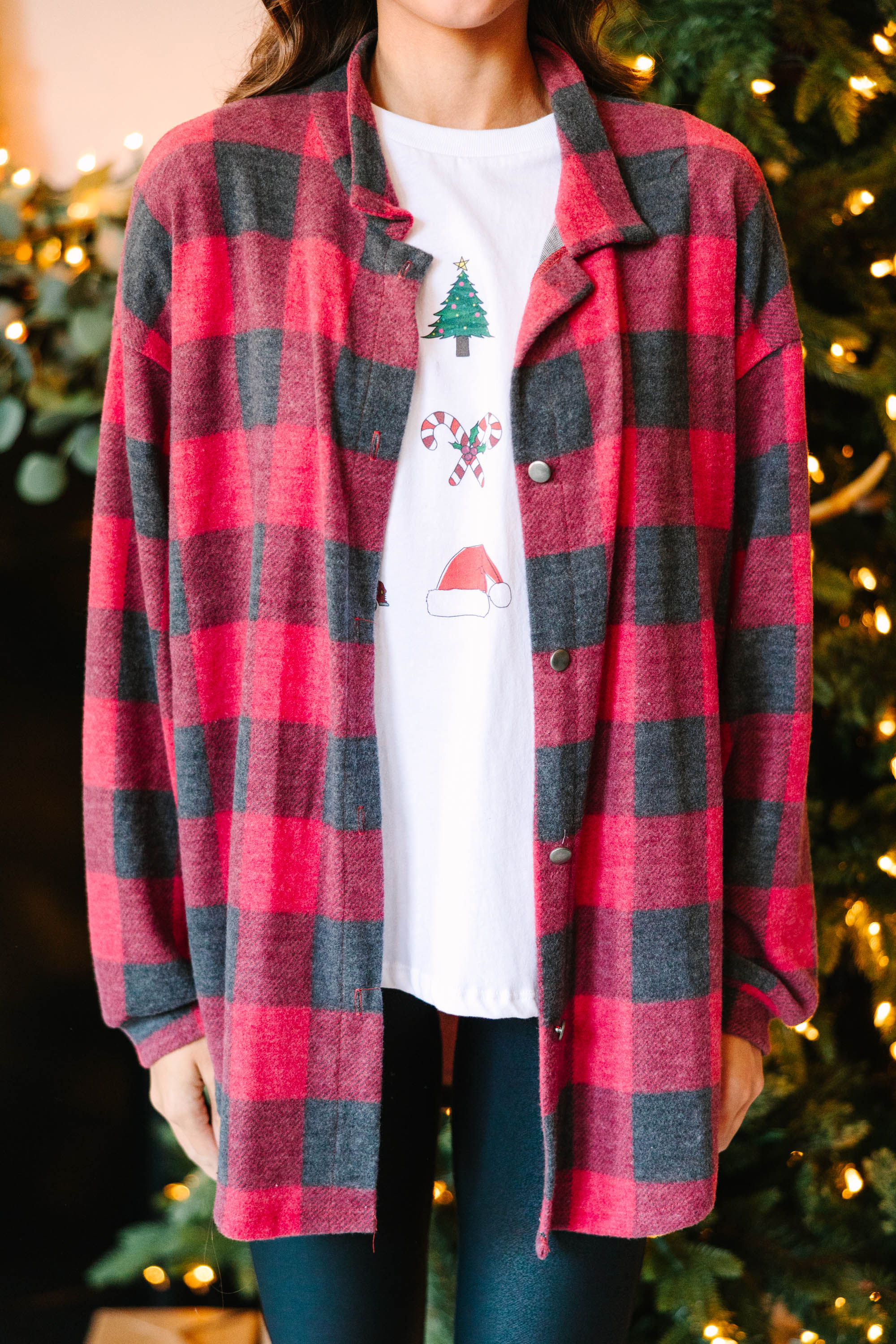 CHIRNAISHOP - Stay Here Red Buffalo Plaid Button Down Top