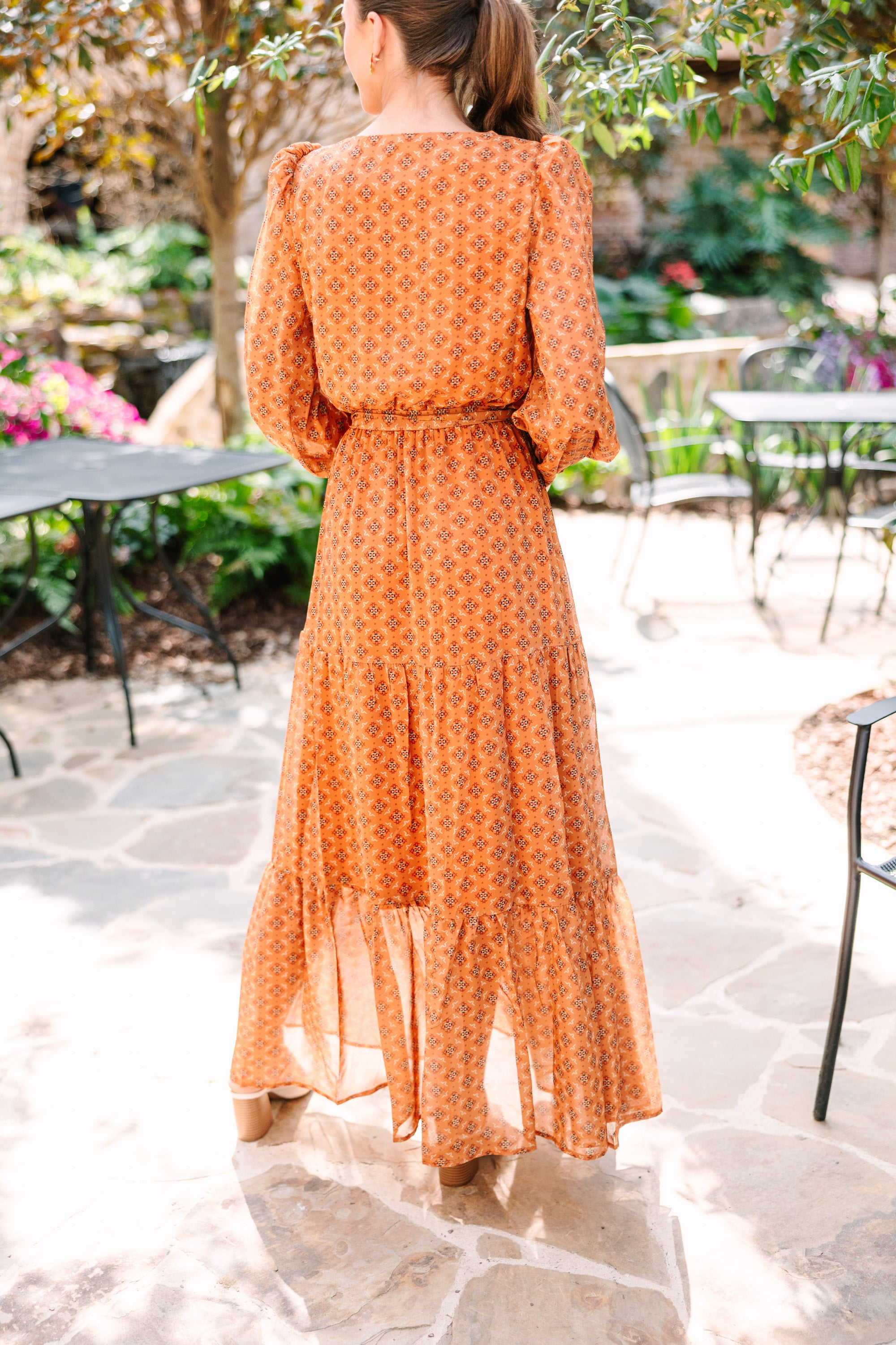 CHIRNAISHOP - Come Forward Rust Orange Medallion Print Maxi Dress