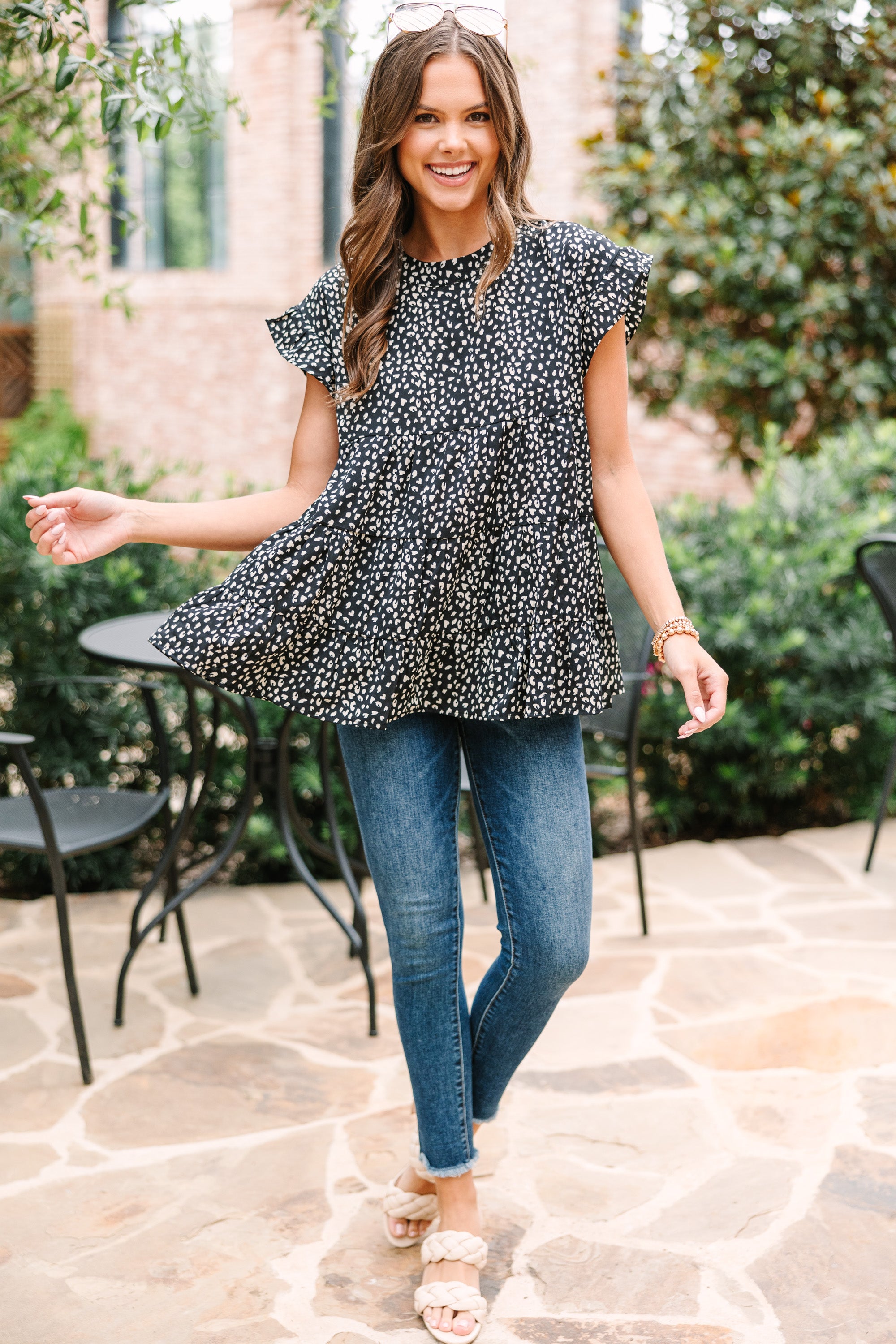CHIRNAISHOP - Hear Your Call Black Leopard Babydoll Top