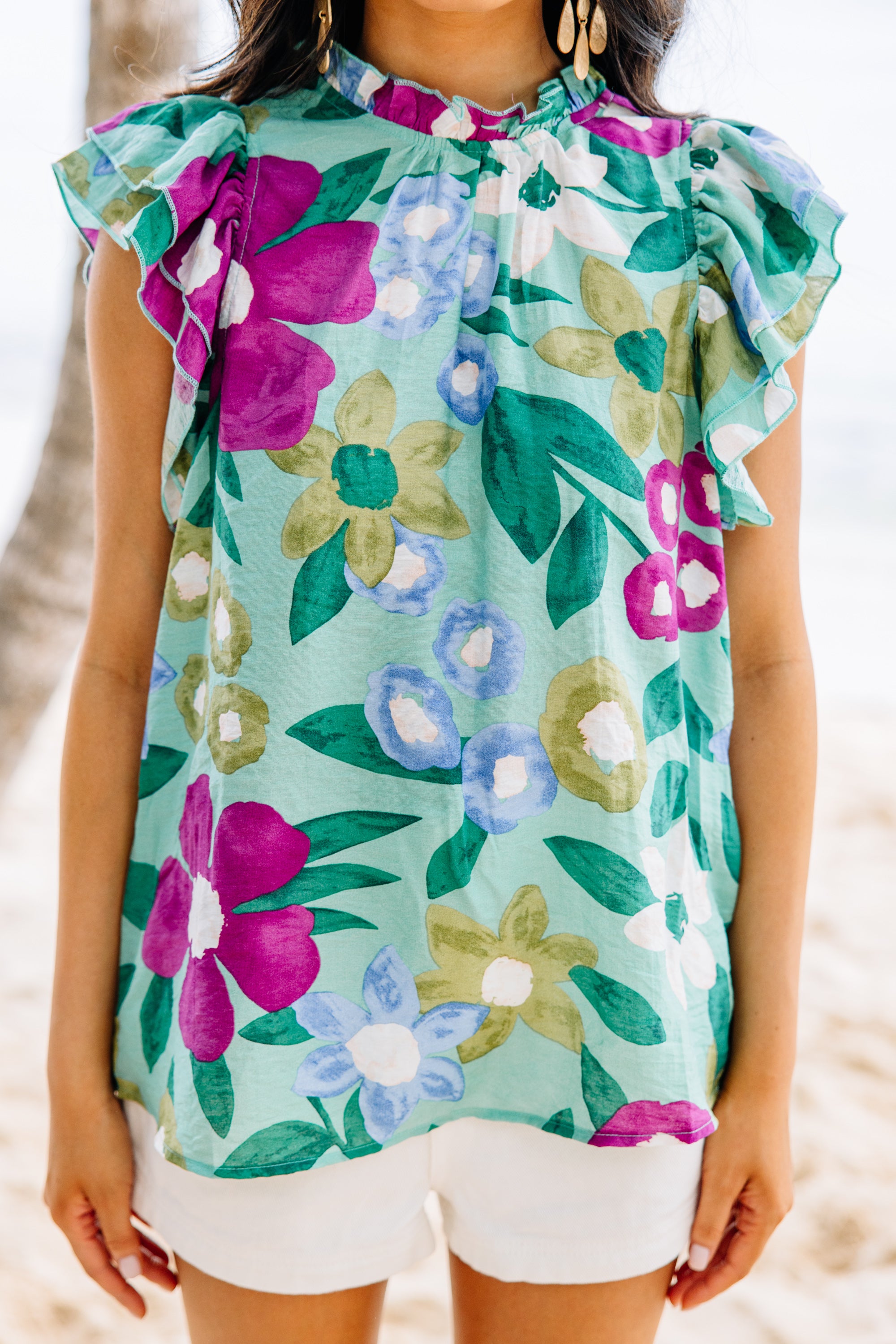CHIRNAISHOP - A True Beauty Sage Green Floral Blouse